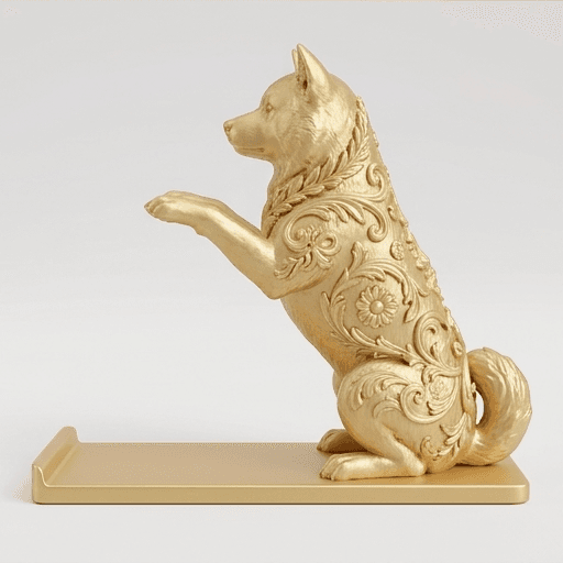 秋田犬のルネサンス肖像画スマホスタンド(シルクゴールド) 4