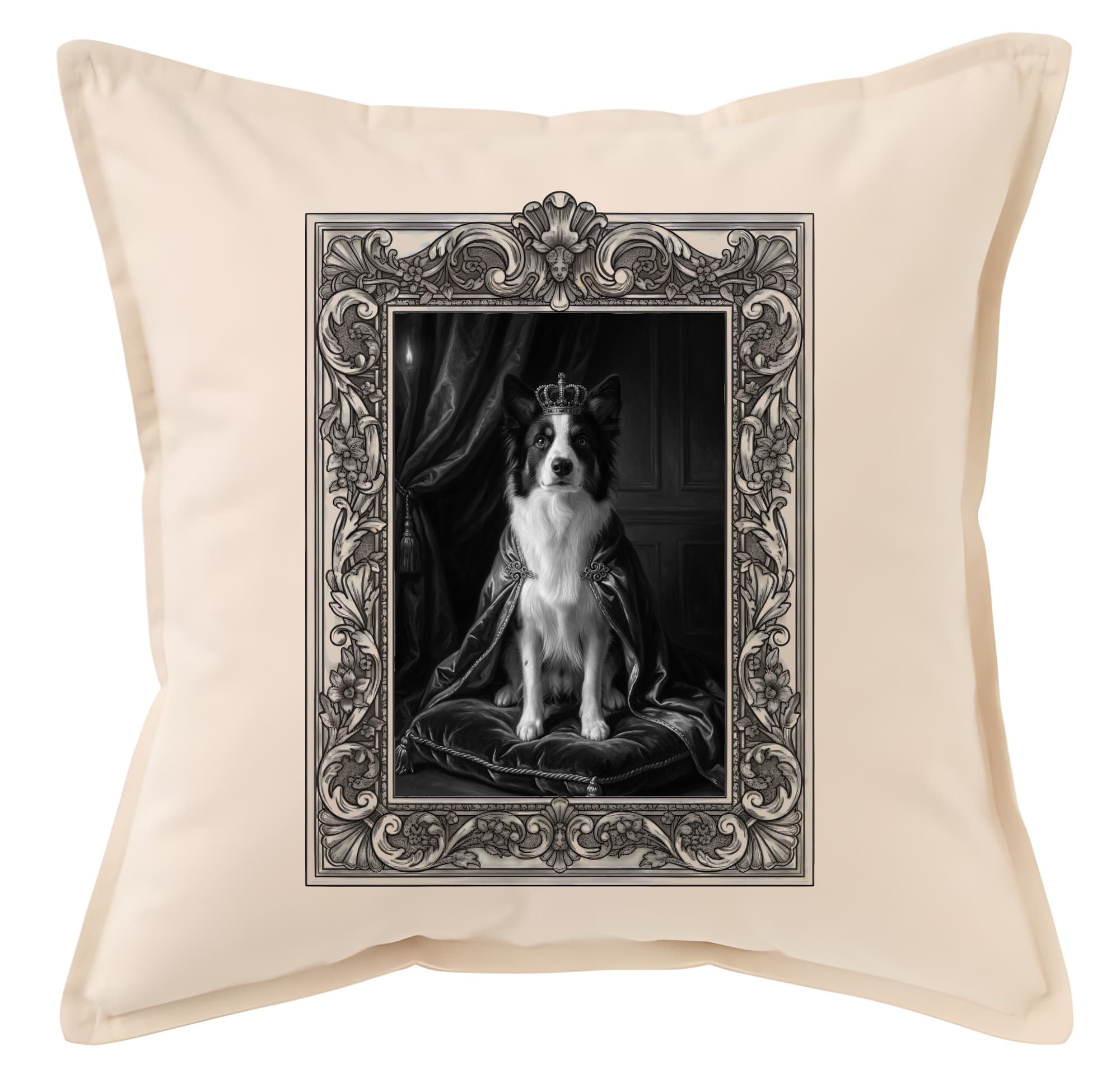 border collie Renaissance Portrait Throw Cushion (Framed Design)