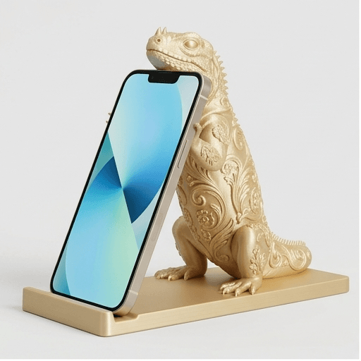 Rhinoceros Iguana Renaissance Portrait Phone Stand (Silky Gold)