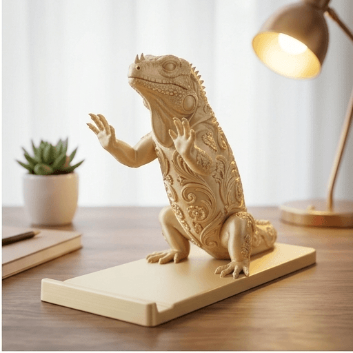 Rhinoceros Iguana Renaissance Portrait Phone Stand (Silky Gold) 2