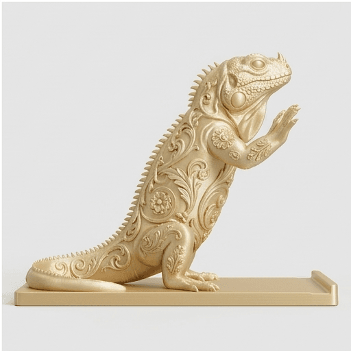 Rhinoceros Iguana Renaissance Portrait Phone Stand (Silky Gold) 4