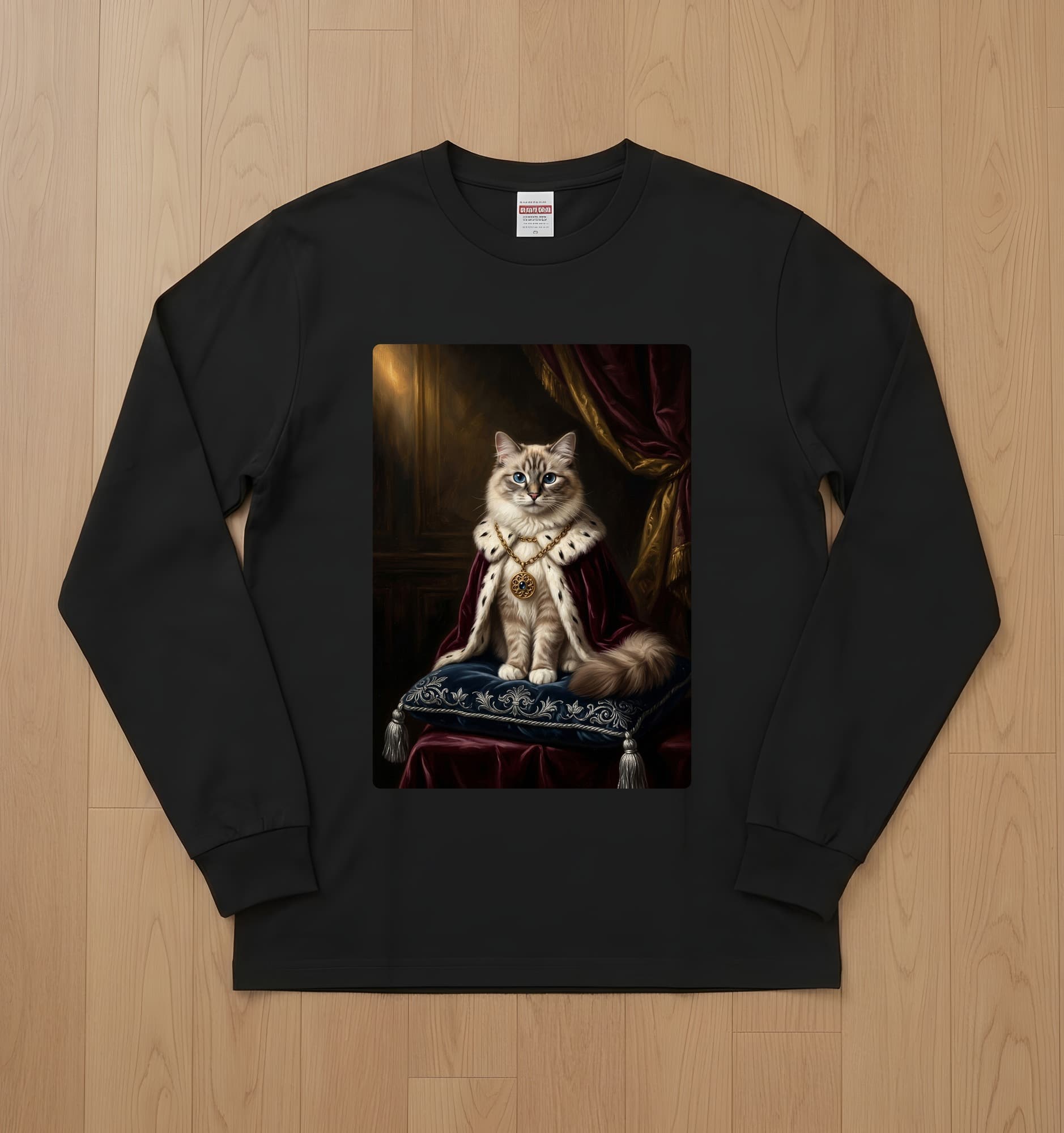 ラグドールのルネサンス肖像画長袖Tシャツ(ブラック)