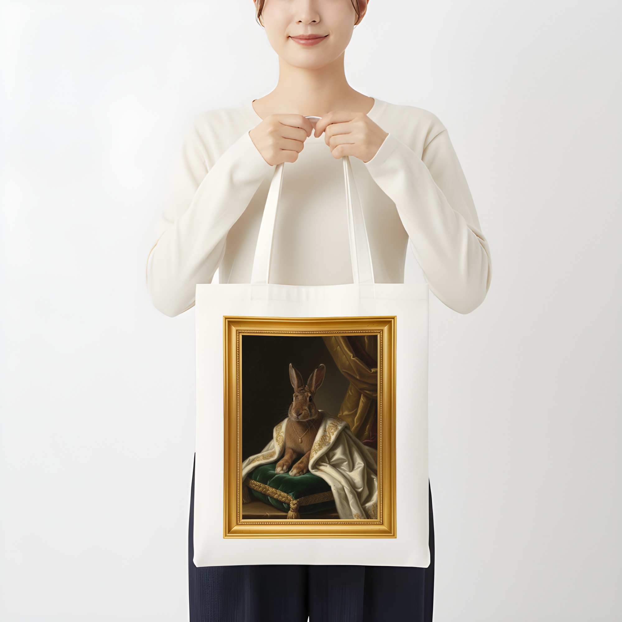 ベルジアンヘアのルネサンス肖像画トートバッグ(カラープリント・額縁デザインあり) 3