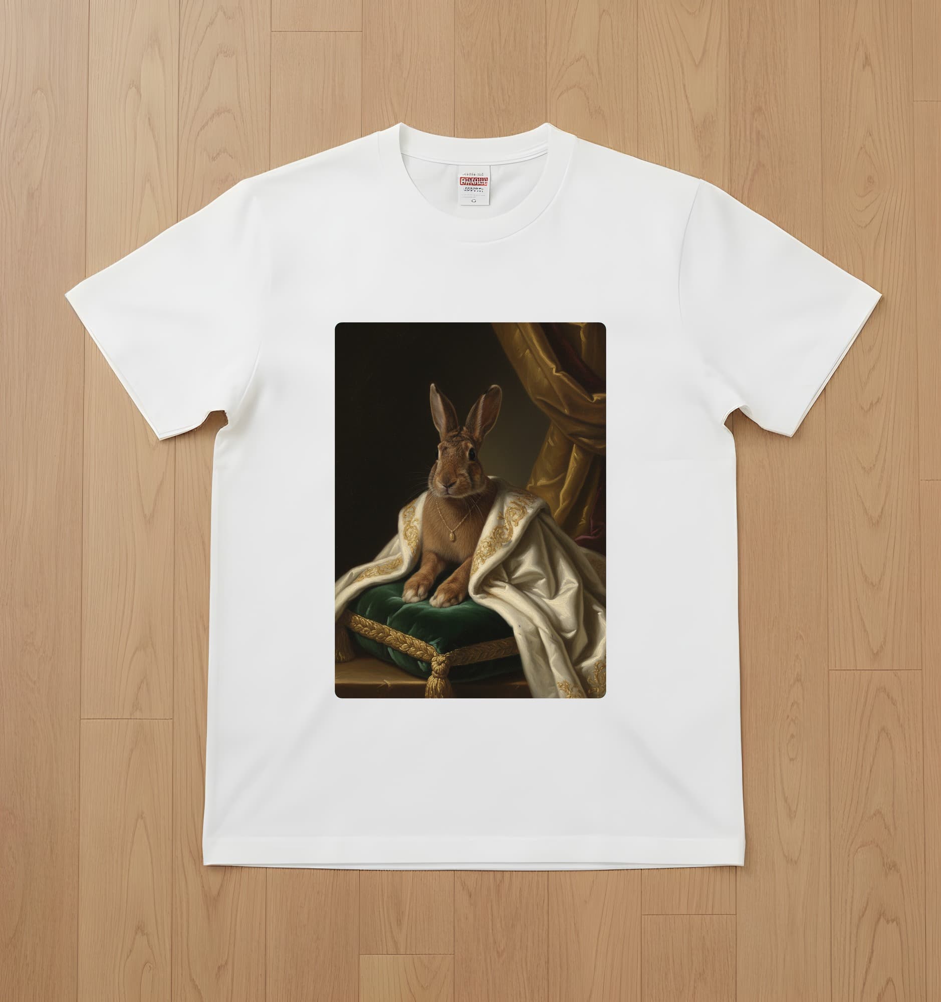 ベルジアンヘアのルネサンス肖像画Tシャツ(ホワイト・カラープリント・額縁なし)
