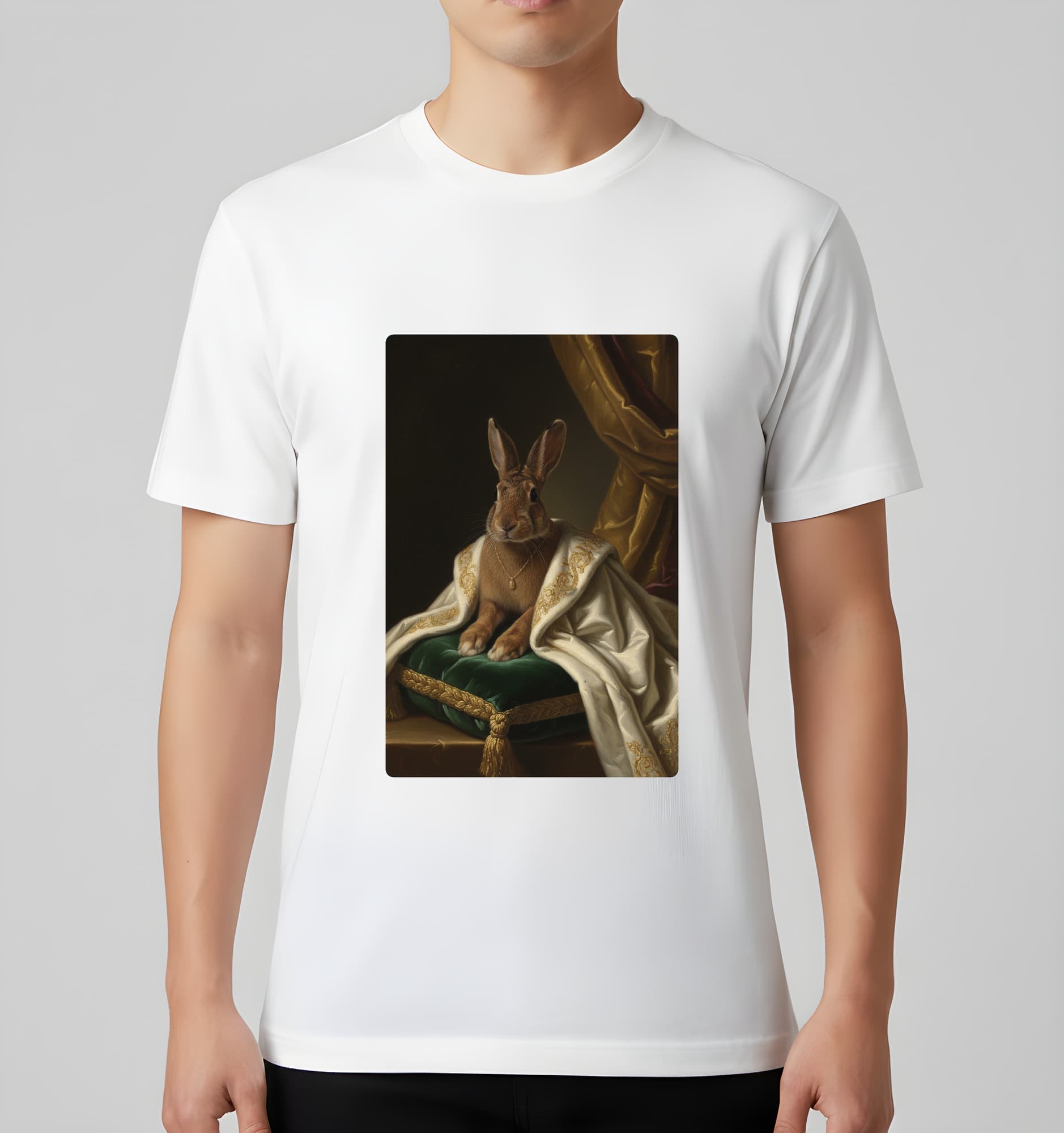 ベルジアンヘアのルネサンス肖像画Tシャツ(ホワイト・カラープリント・額縁なし) 3