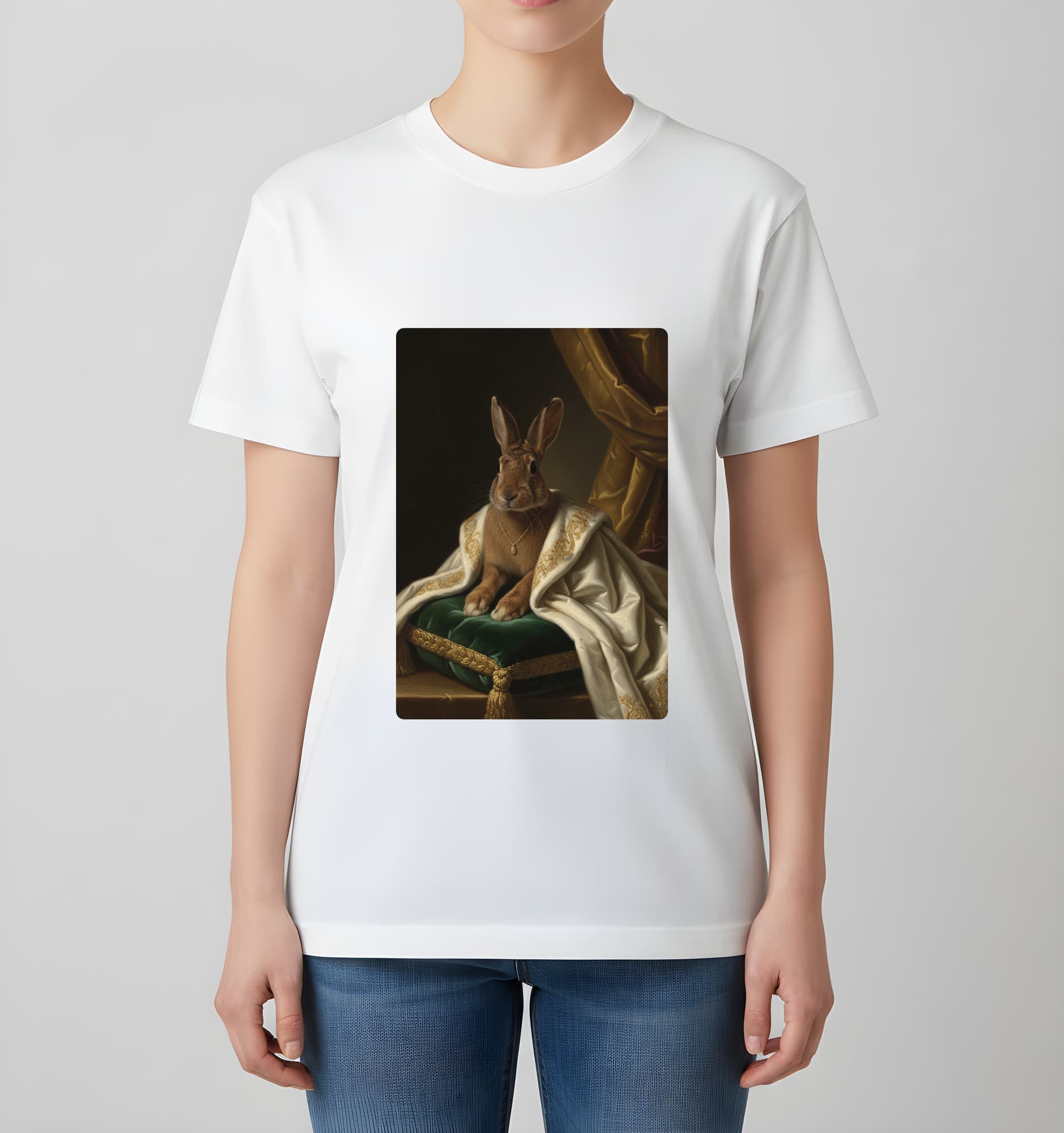 ベルジアンヘアのルネサンス肖像画Tシャツ(ホワイト・カラープリント・額縁なし) 4
