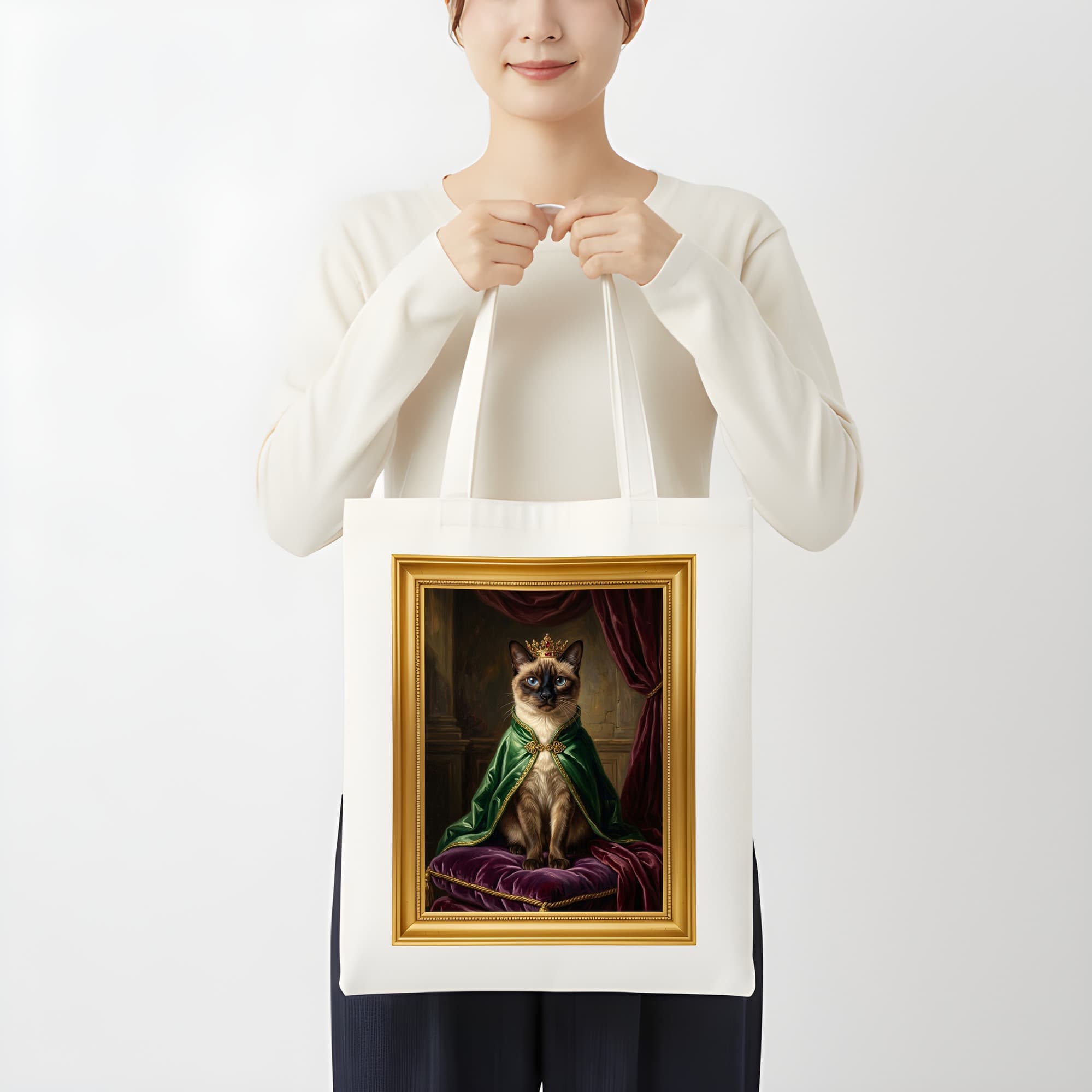 バーミーズのルネサンス肖像画トートバッグ(カラープリント・額縁デザインあり) 3