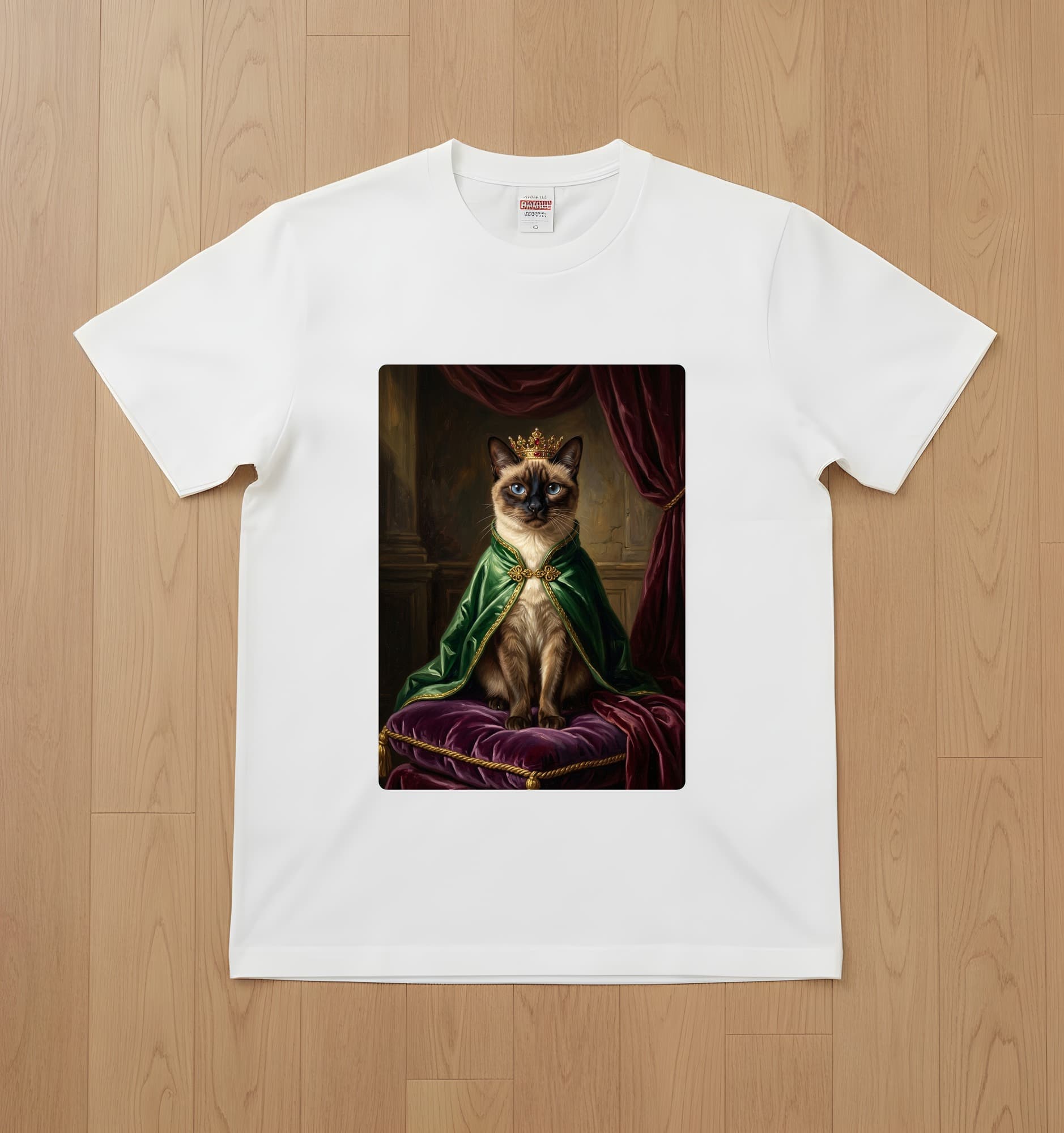 バーミーズのルネサンス肖像画Tシャツ(ホワイト・カラープリント・額縁なし)
