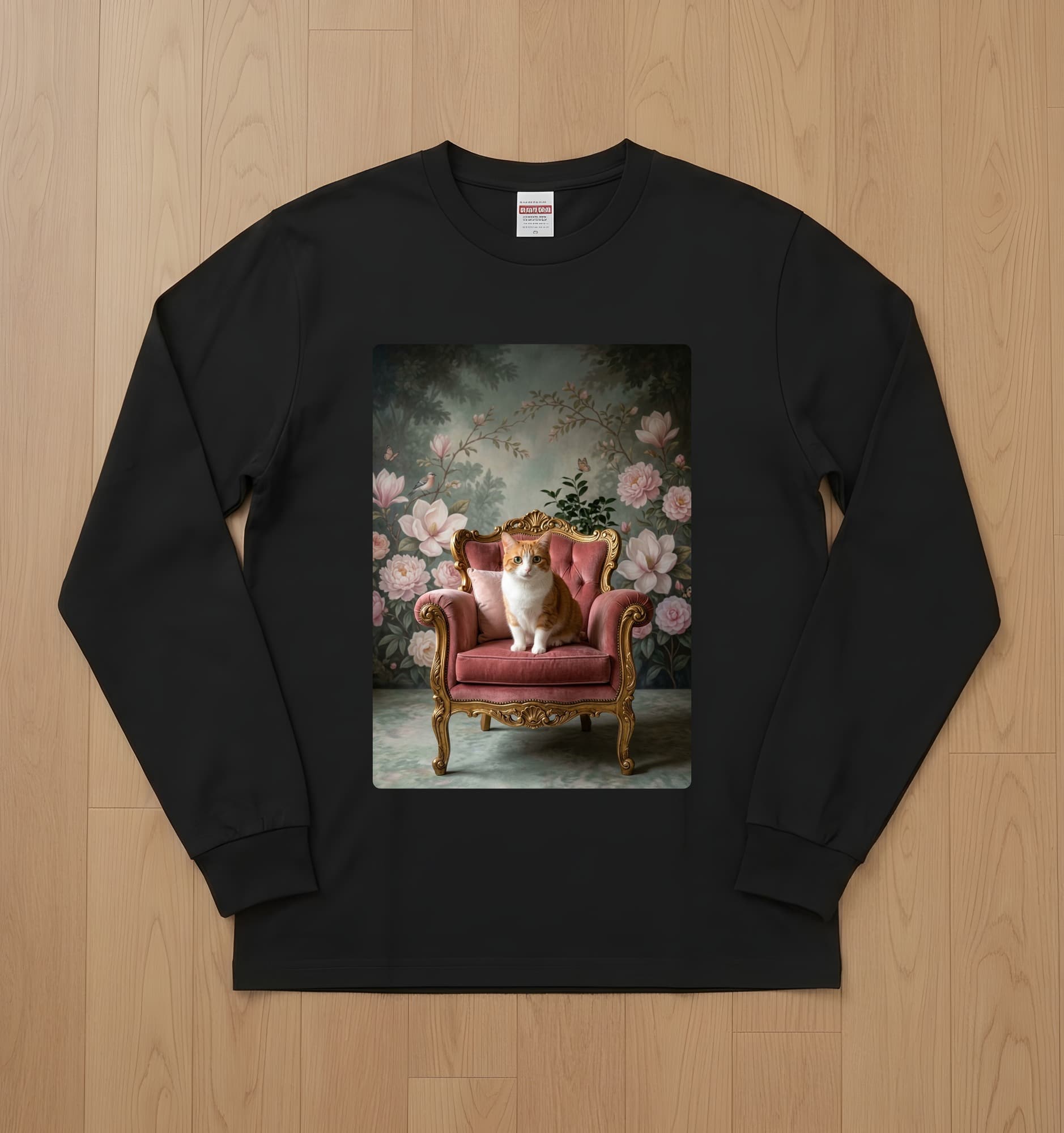 Munchkin Shabby Pink Oil-Painting Rococo Long Sleeve T-Shirt (Black)