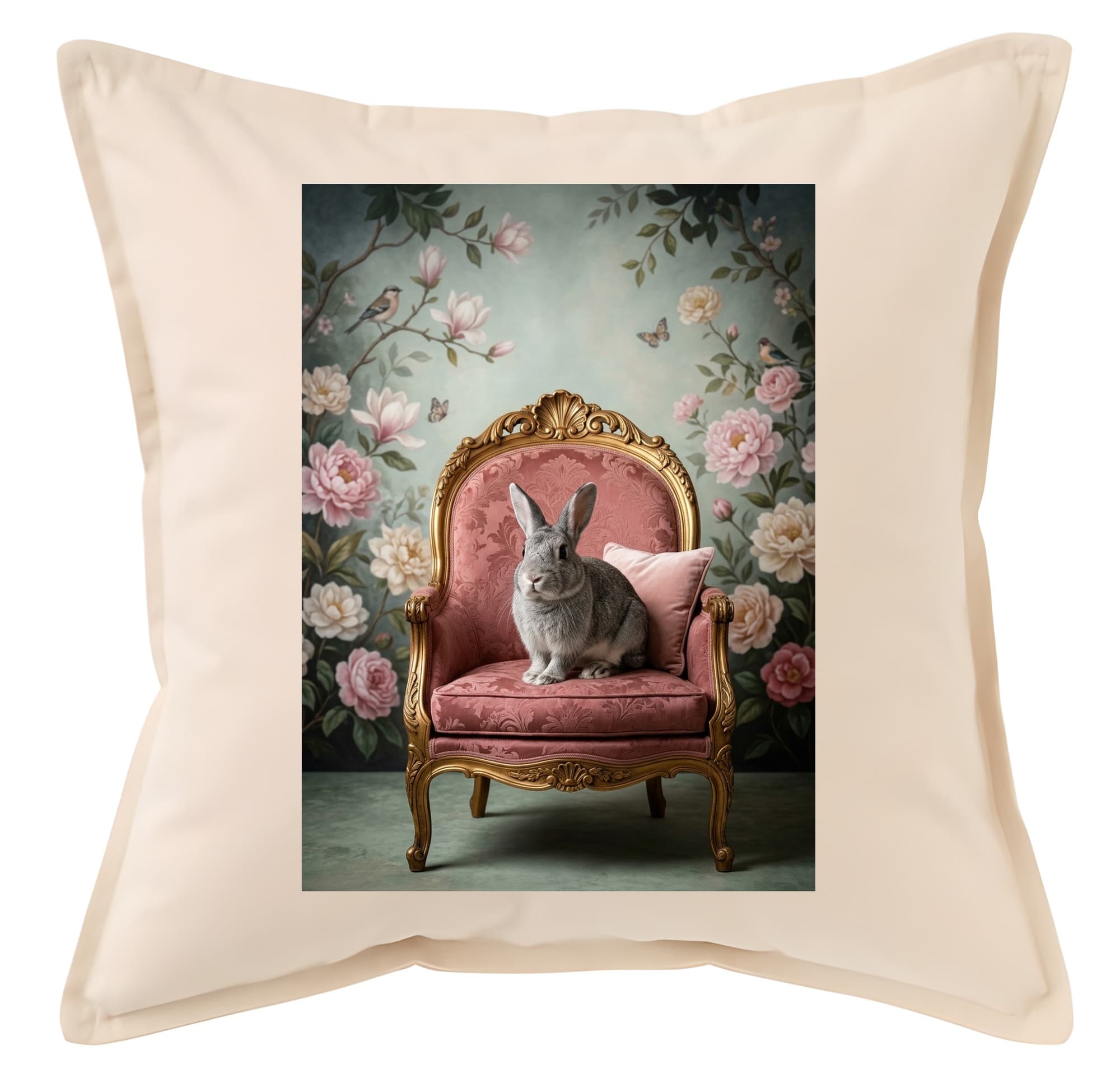 Chinchilla rabbit Shabby Pink Oil-Painting Rococo Cushion