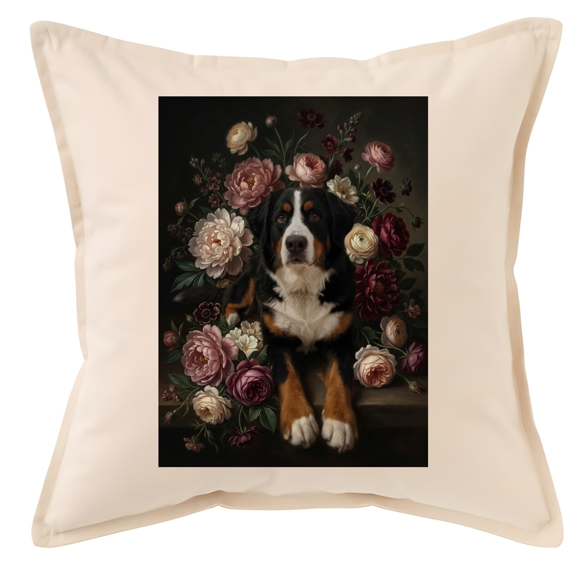 Bernese mountain dog Floral Oil-Painting Floral Cushion