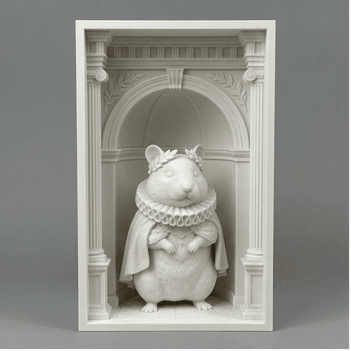 Cream hamster Renaissance Portrait Booknook Diorama