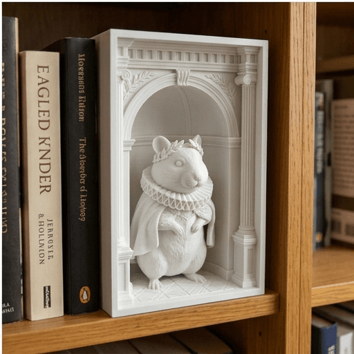 Cream hamster Renaissance Portrait Booknook Diorama 4