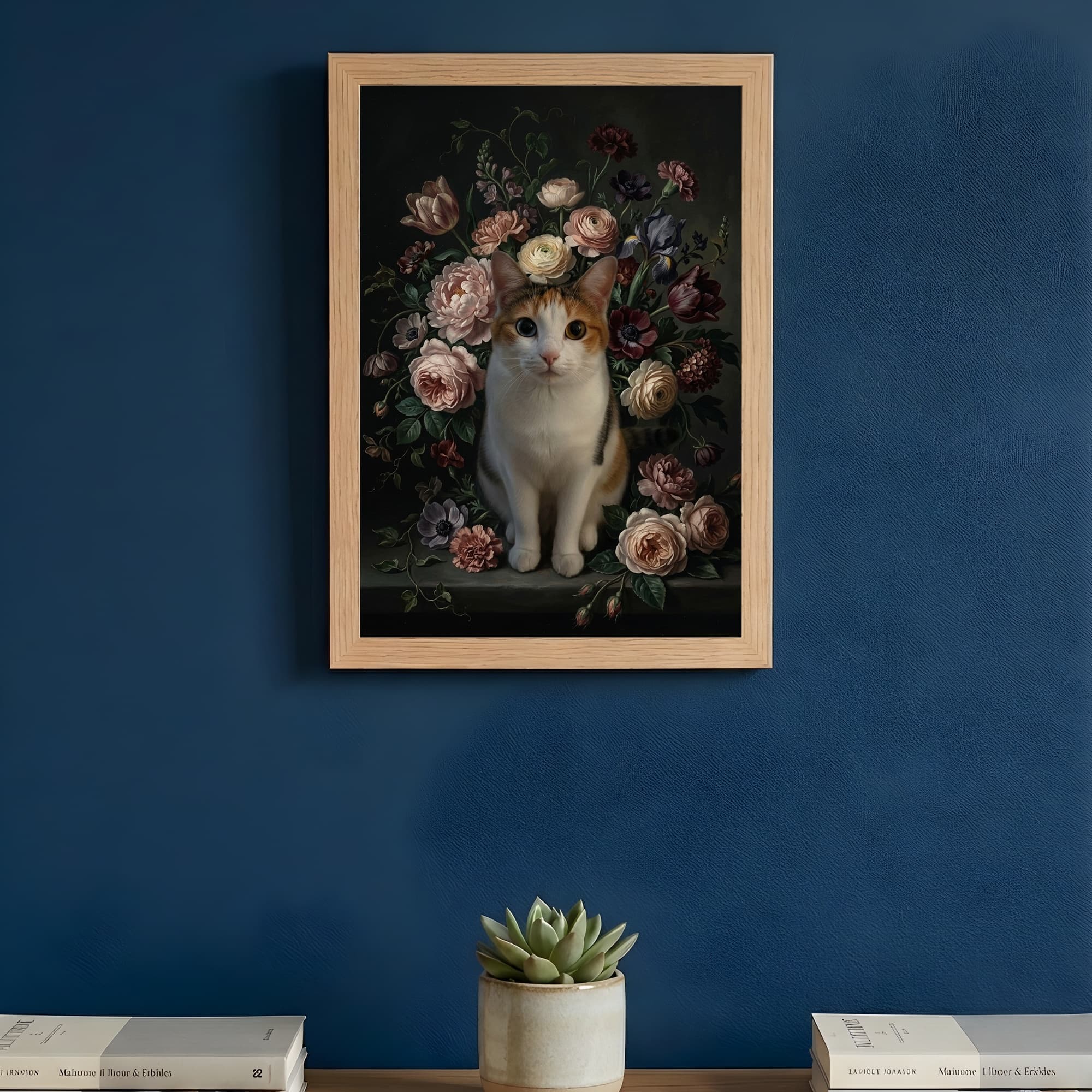 Japanese Bobtail Floral Oil-Painting Floral Framed Art Print (A4) 3