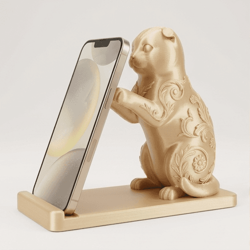 スコティッシュフォールドのルネサンス肖像画スマホスタンド(シルクゴールド)