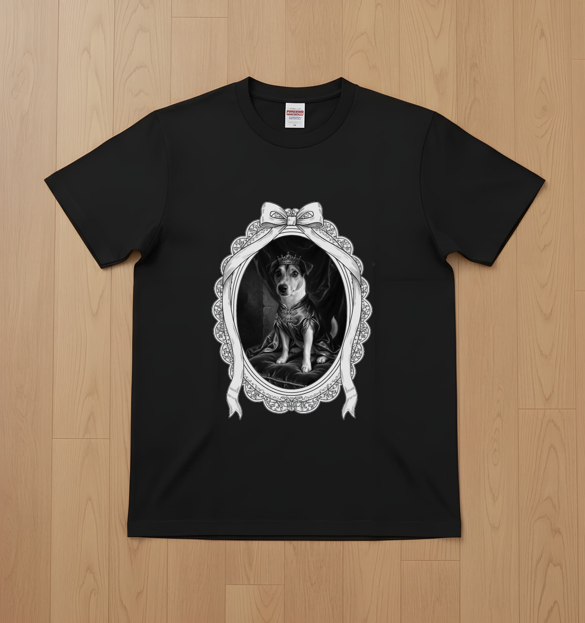 Jack Russell terrier Renaissance Portrait T-Shirt (Black, Monochrome Print, Framed Design)