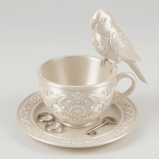 アキクサインコのルネサンス肖像画アクセサリートレイ(シルクホワイト)
