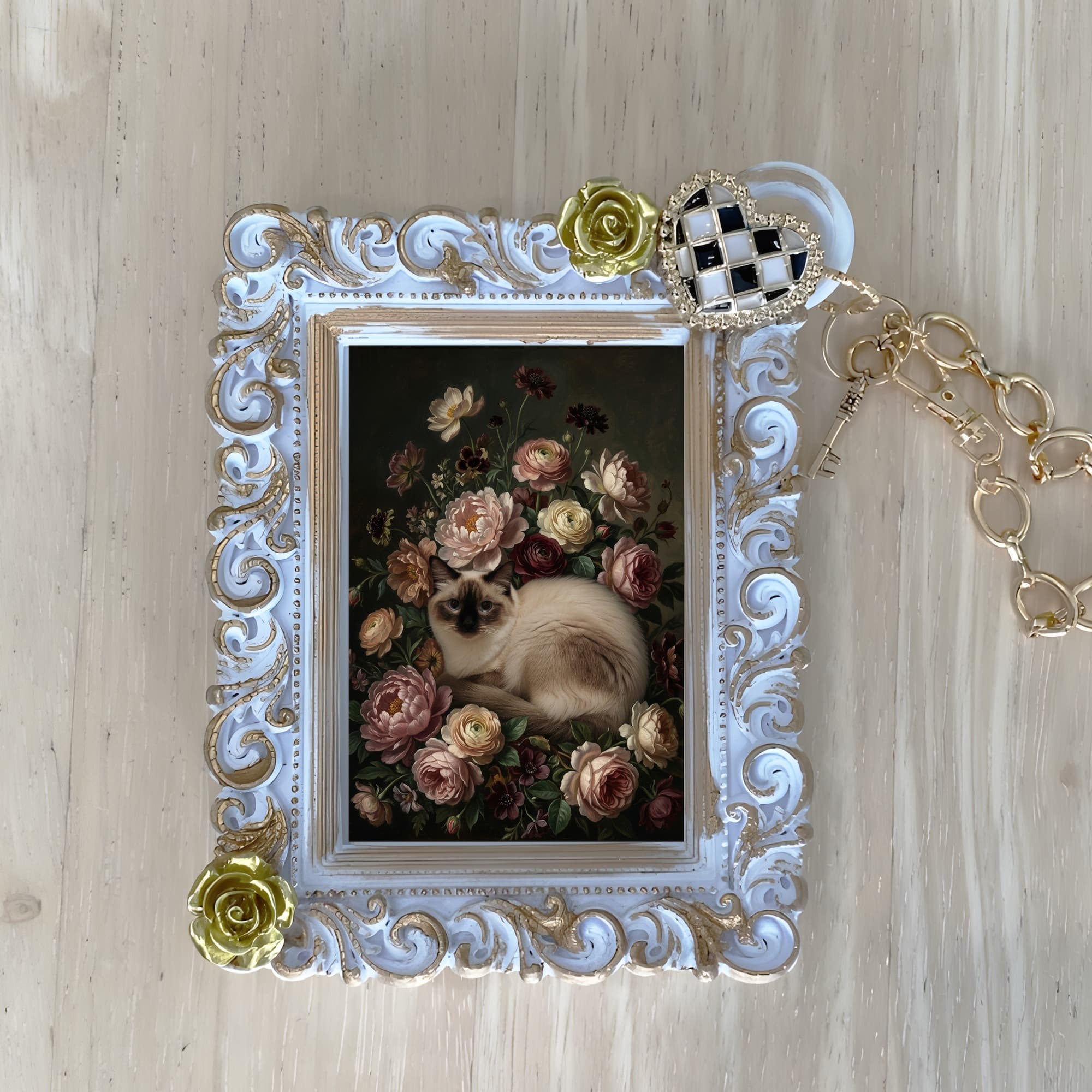 Balinese Floral Oil-Painting Floral Bag Charm (White)