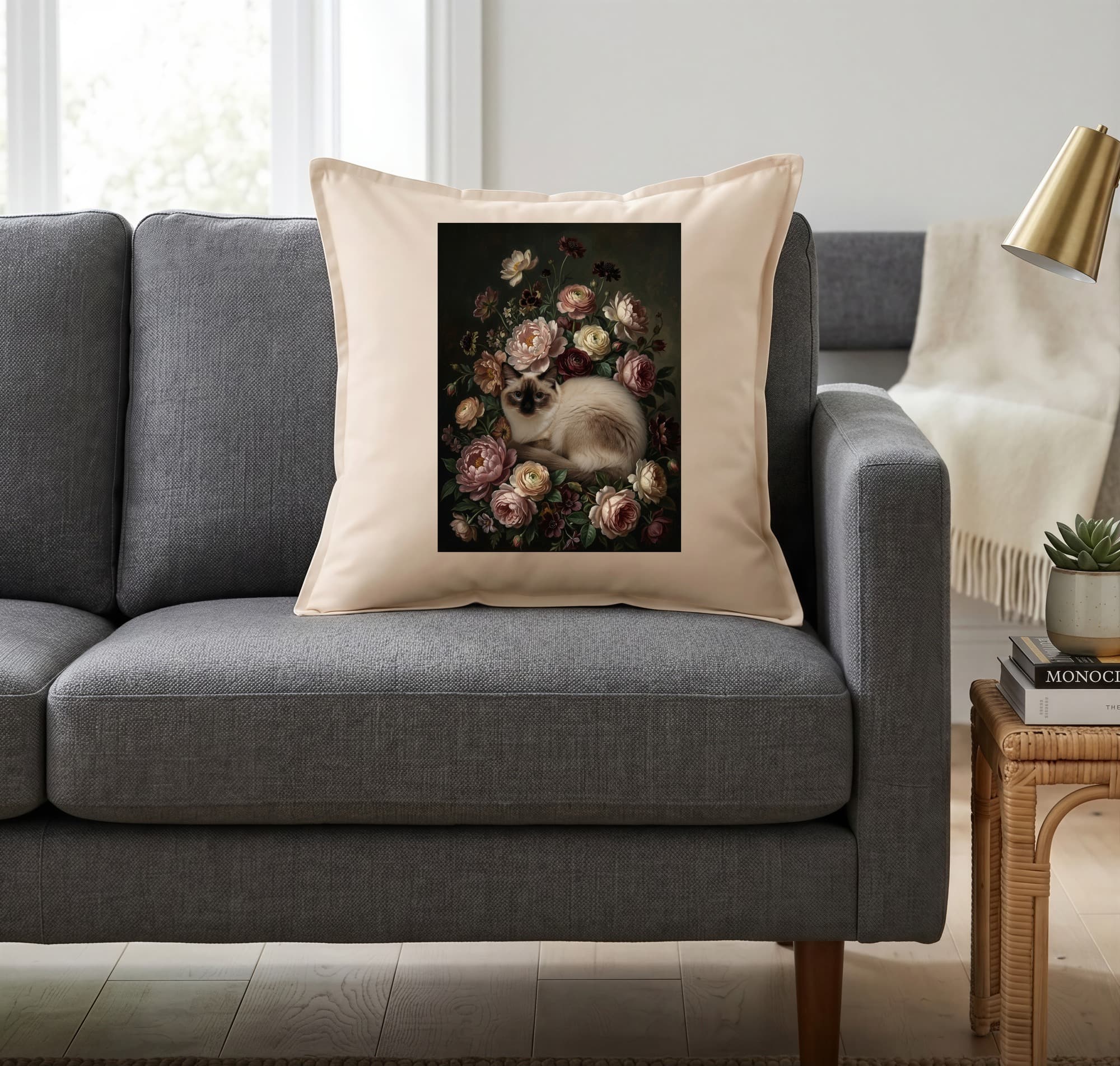 バリニーズの花の油絵風アート花柄クッション 2