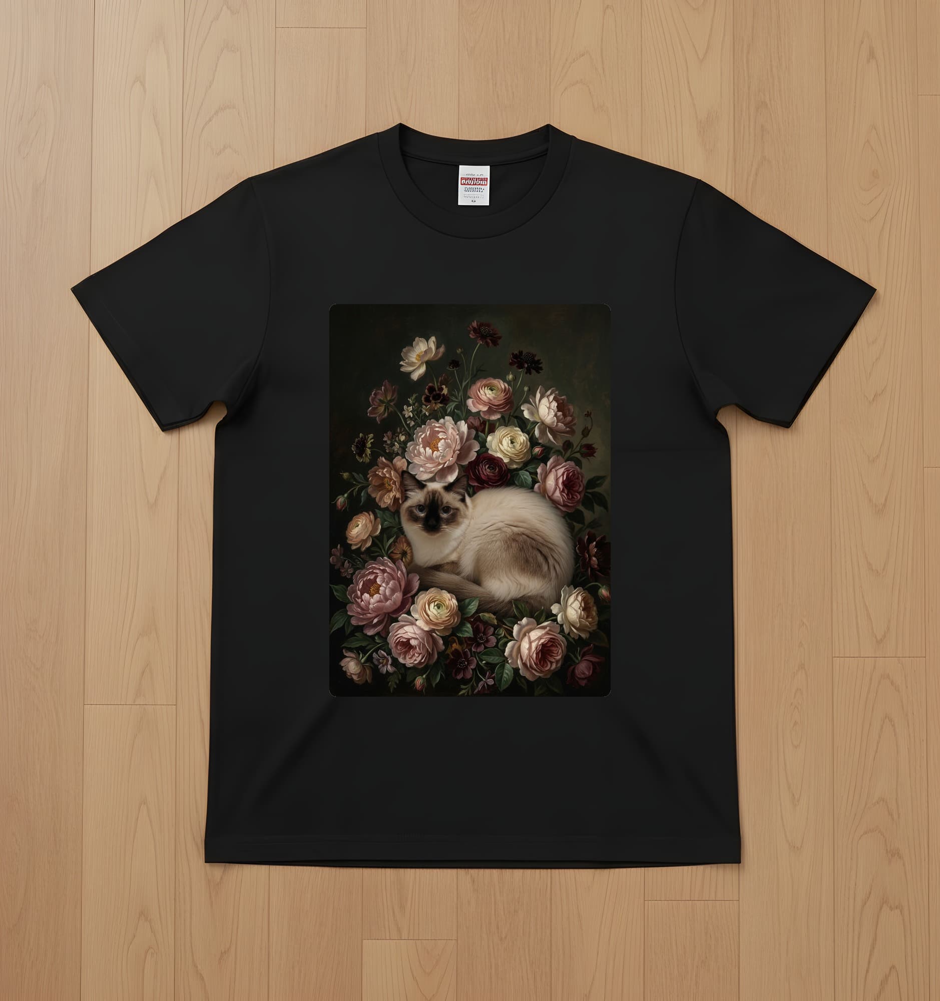 Balinese Floral Oil-Painting Floral T-Shirt (Black)