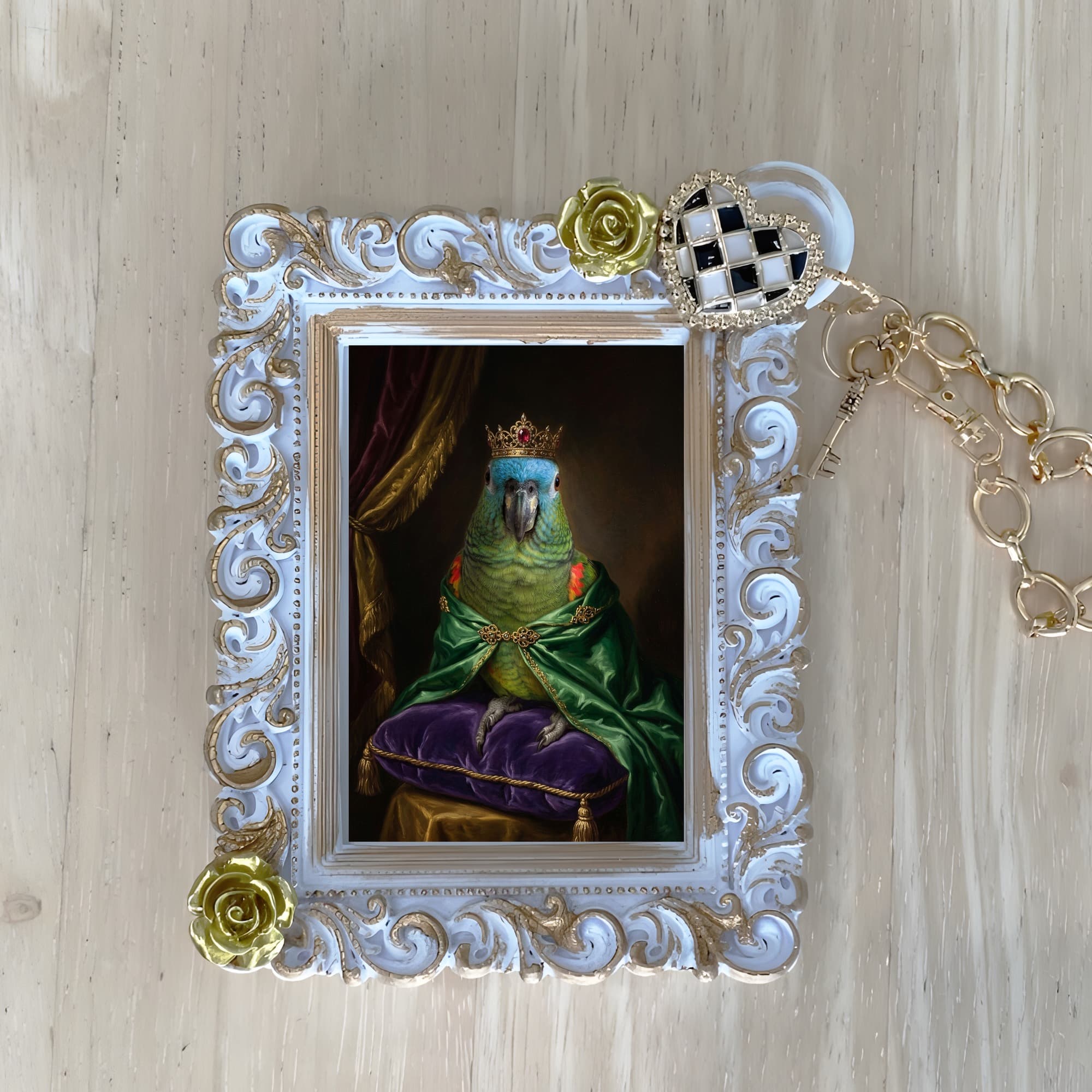 Blue-fronted Amazon Renaissance Portrait Bag Charm (White)