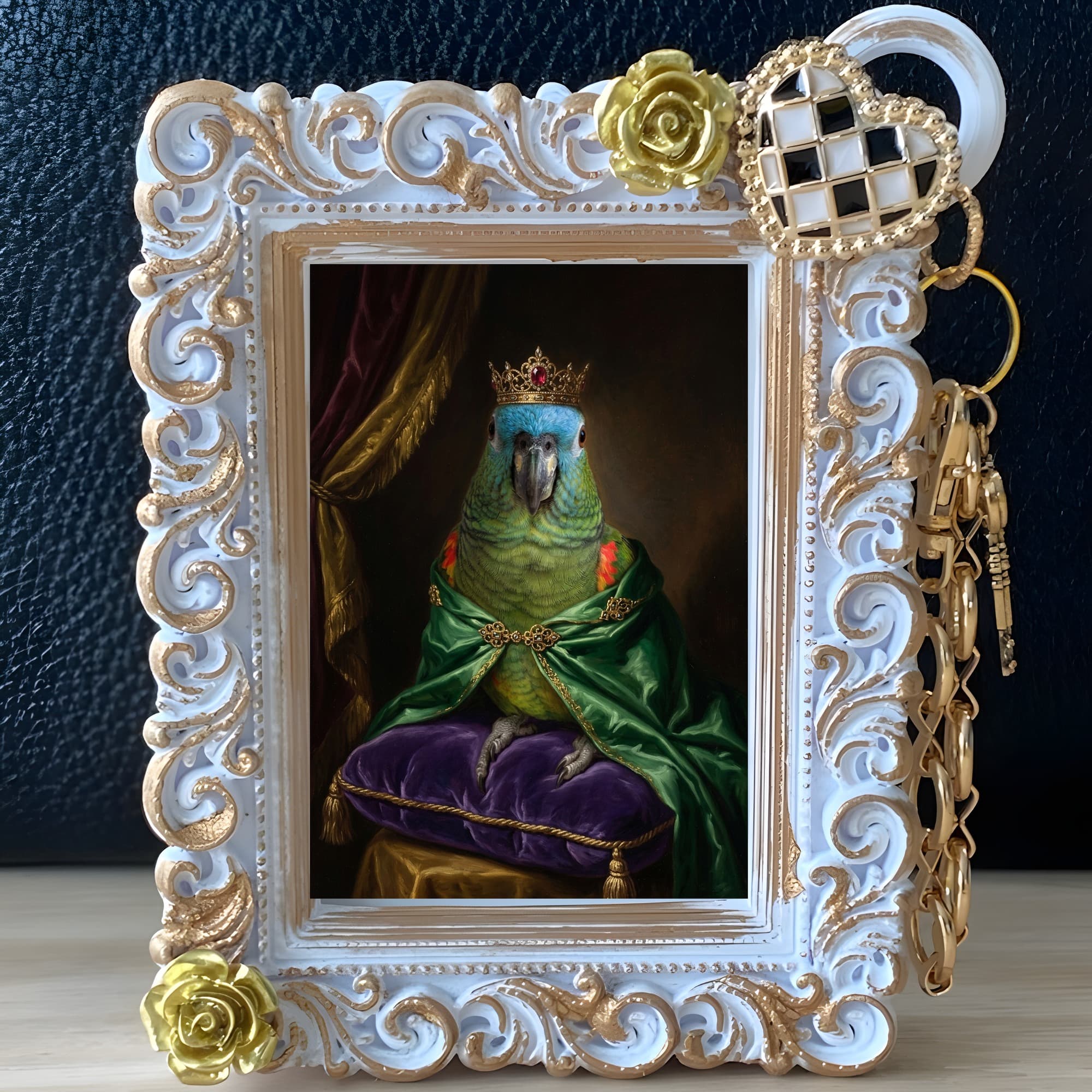 Blue-fronted Amazon Renaissance Portrait Bag Charm (White) 2