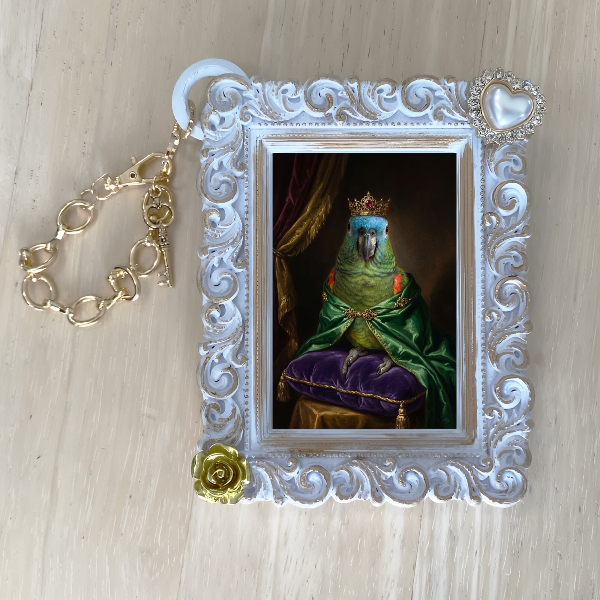Blue-fronted Amazon Renaissance Portrait Bag Charm (White) 4