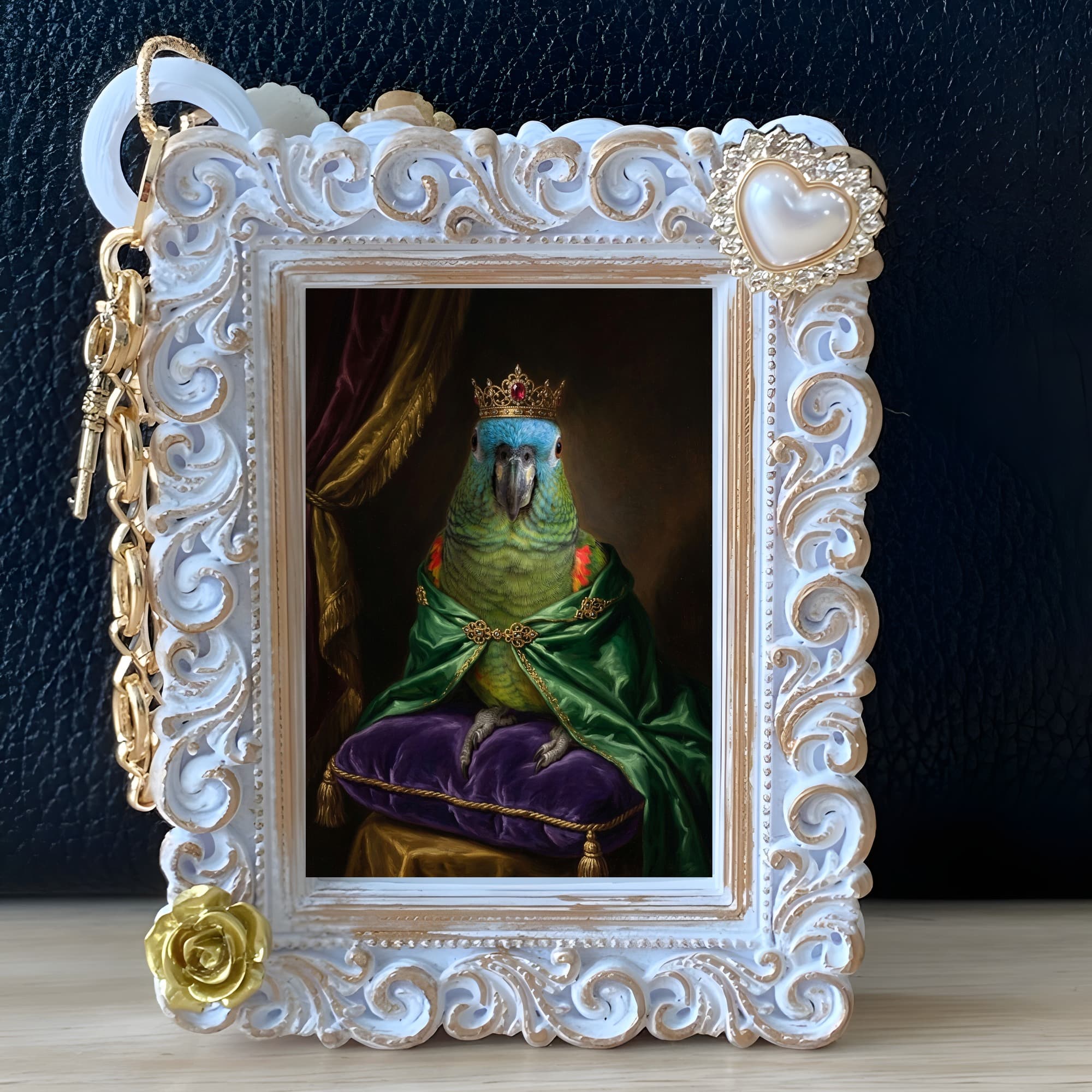 Blue-fronted Amazon Renaissance Portrait Bag Charm (White) 5