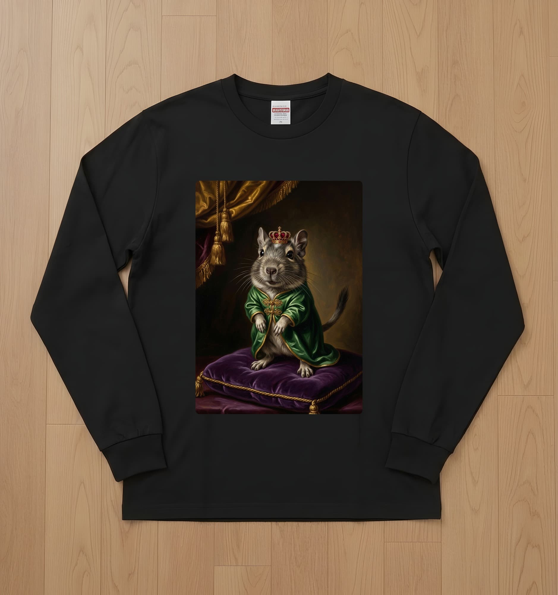 Degu Renaissance Portrait Long Sleeve T-Shirt (Black)