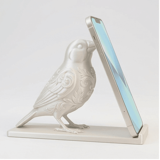文鳥・ブンチョウのルネサンス肖像画スマホスタンド(シルクホワイト)