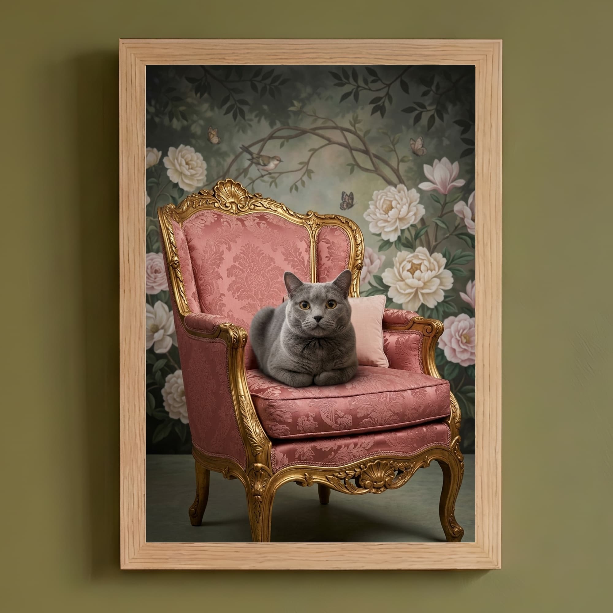 British Shorthair Shabby Pink Oil-Painting Rococo Framed Art Print (A4)