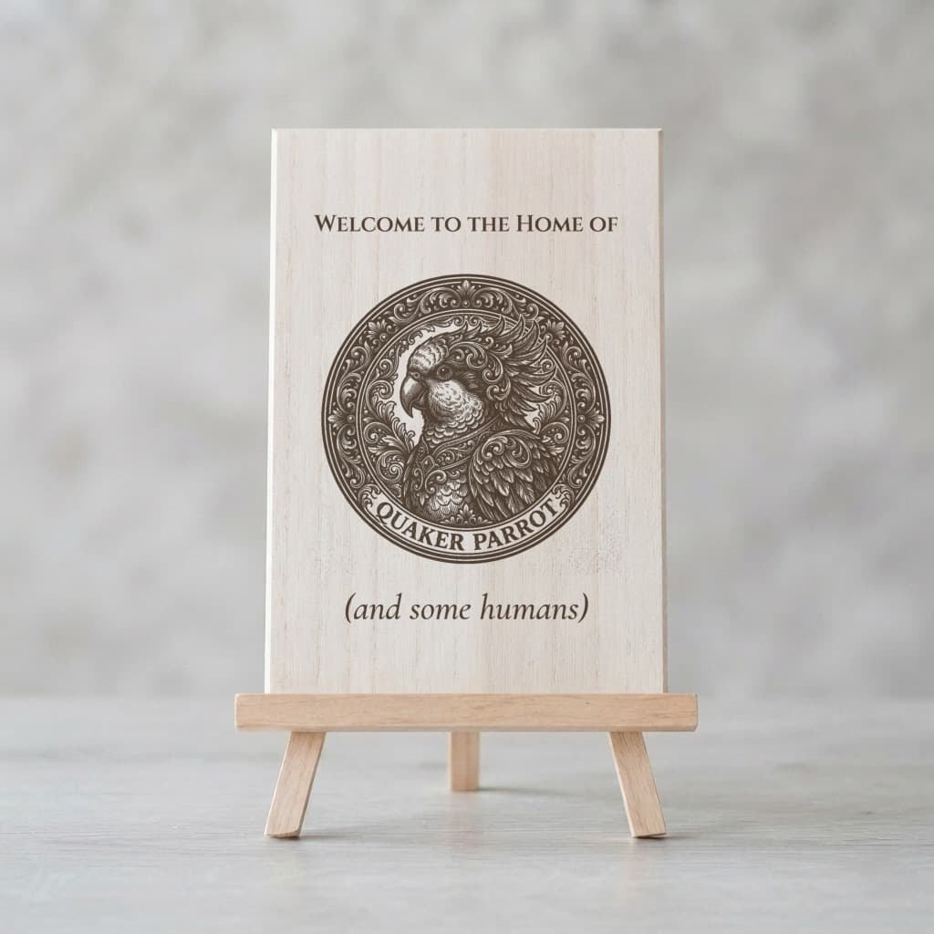 Quaker Parrot Renaissance Portrait Wooden Welcome Board