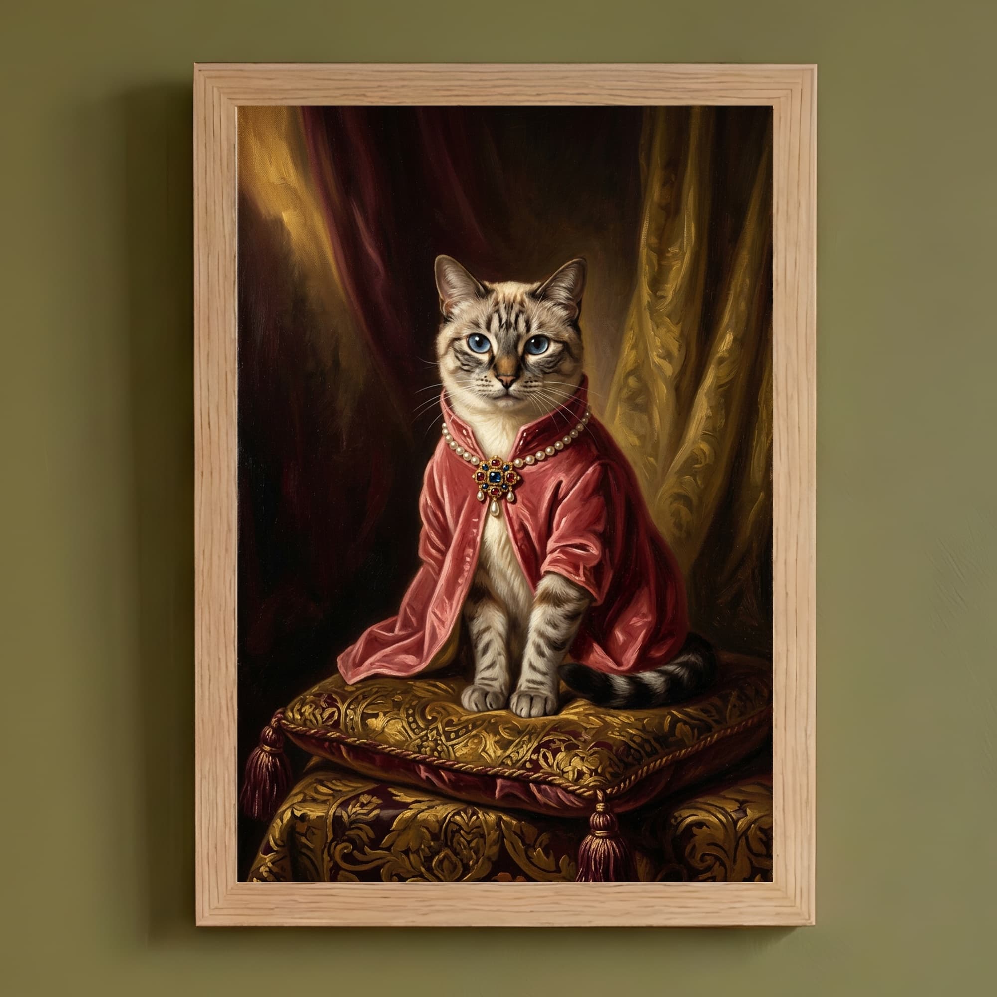 シャム猫のルネサンス肖像画額装プリント(A4サイズ)
