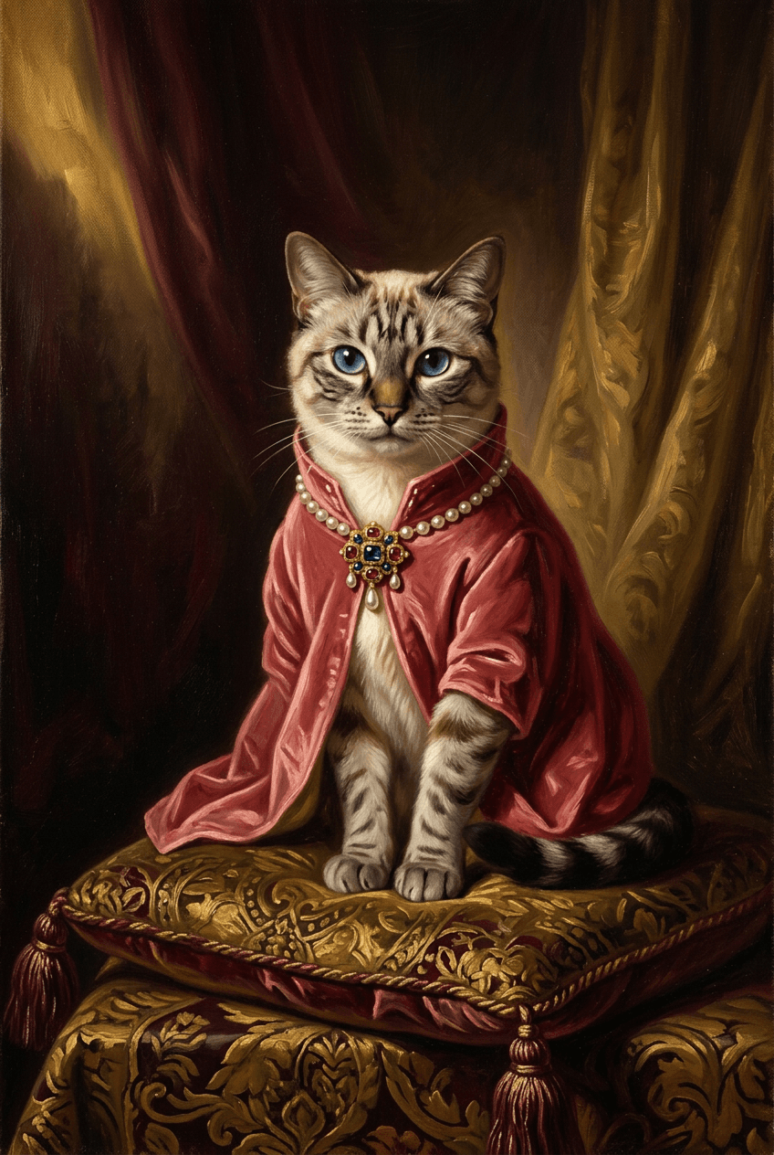 シャム猫のルネサンス肖像画額装プリント(A4サイズ) 4