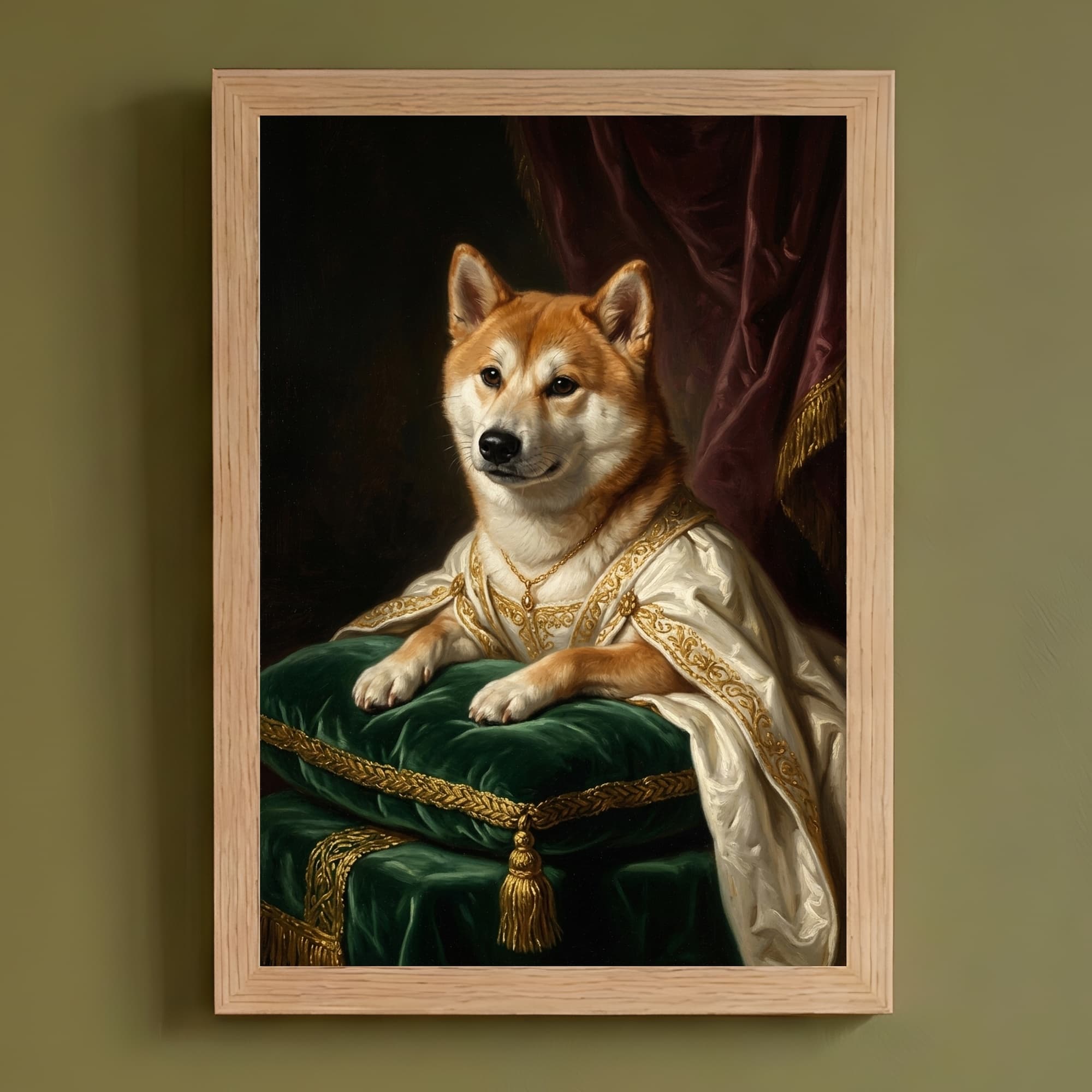 秋田犬のルネサンス肖像画額装プリント(A4サイズ)