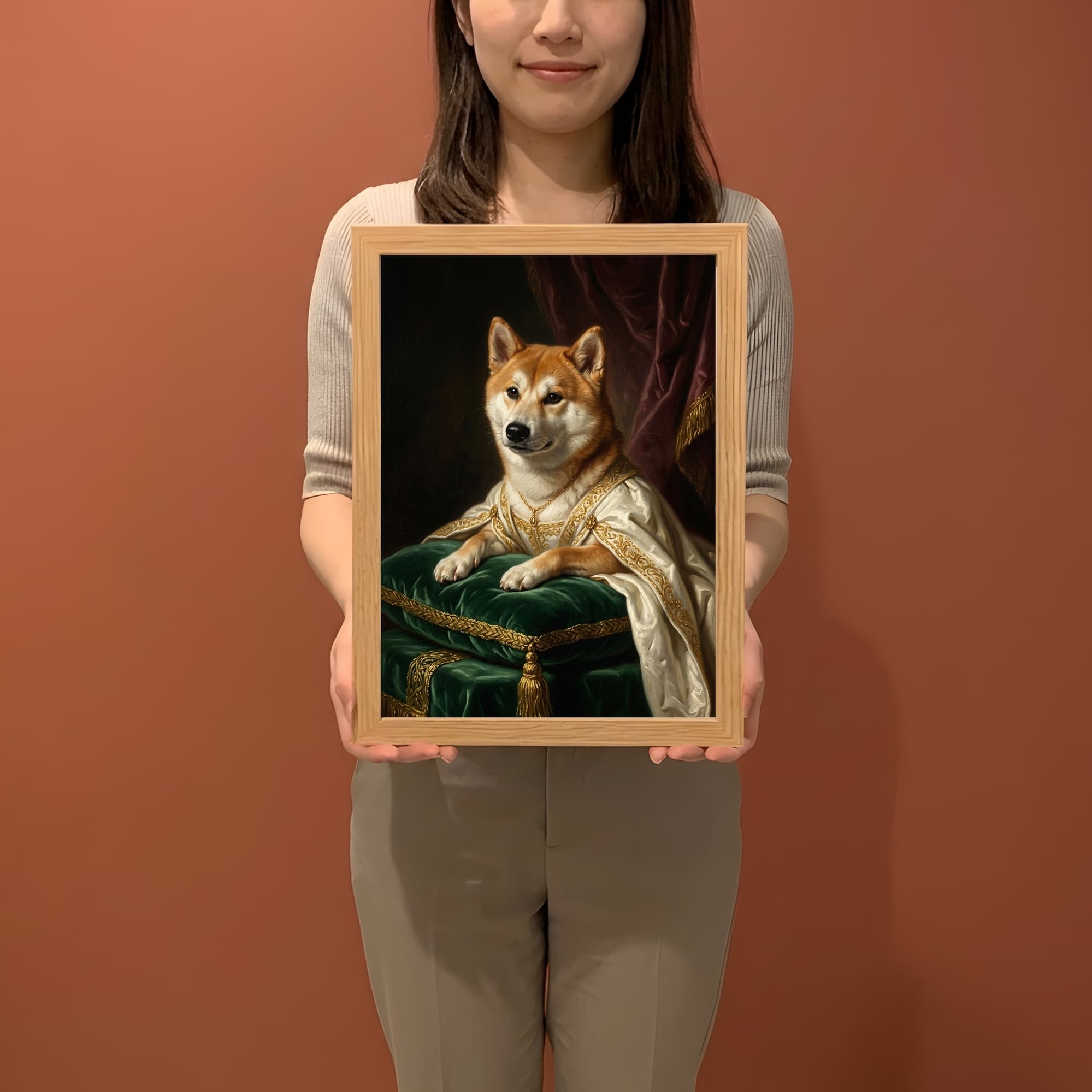 秋田犬のルネサンス肖像画額装プリント(A4サイズ) 2