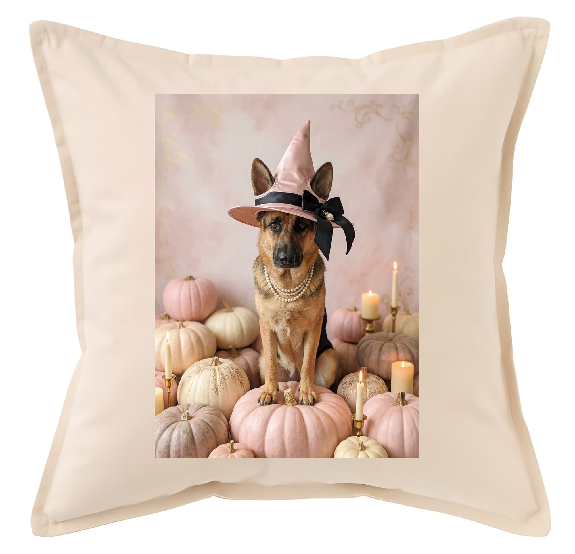 German shepherd Pumpkin & Candlelight Oil-Painting Halloween Cushion