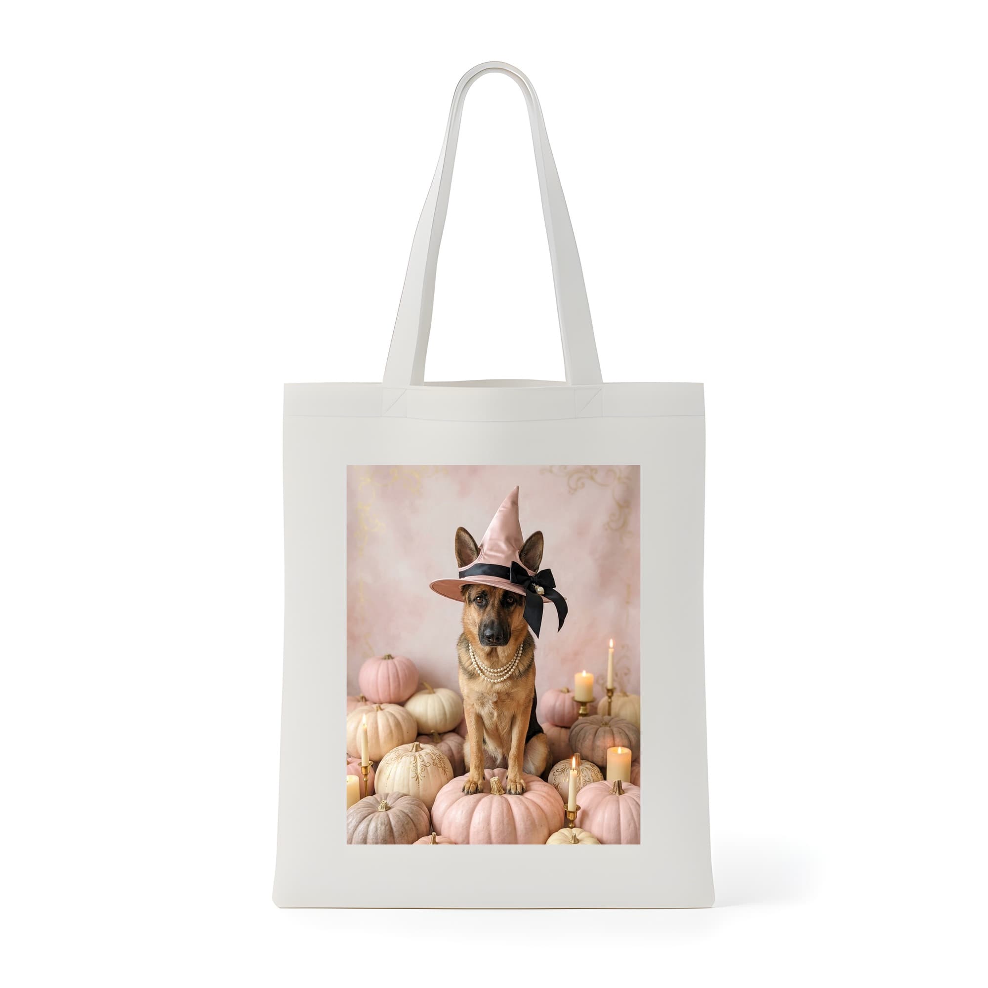 German shepherd Pumpkin & Candlelight Oil-Painting Halloween Tote Bag