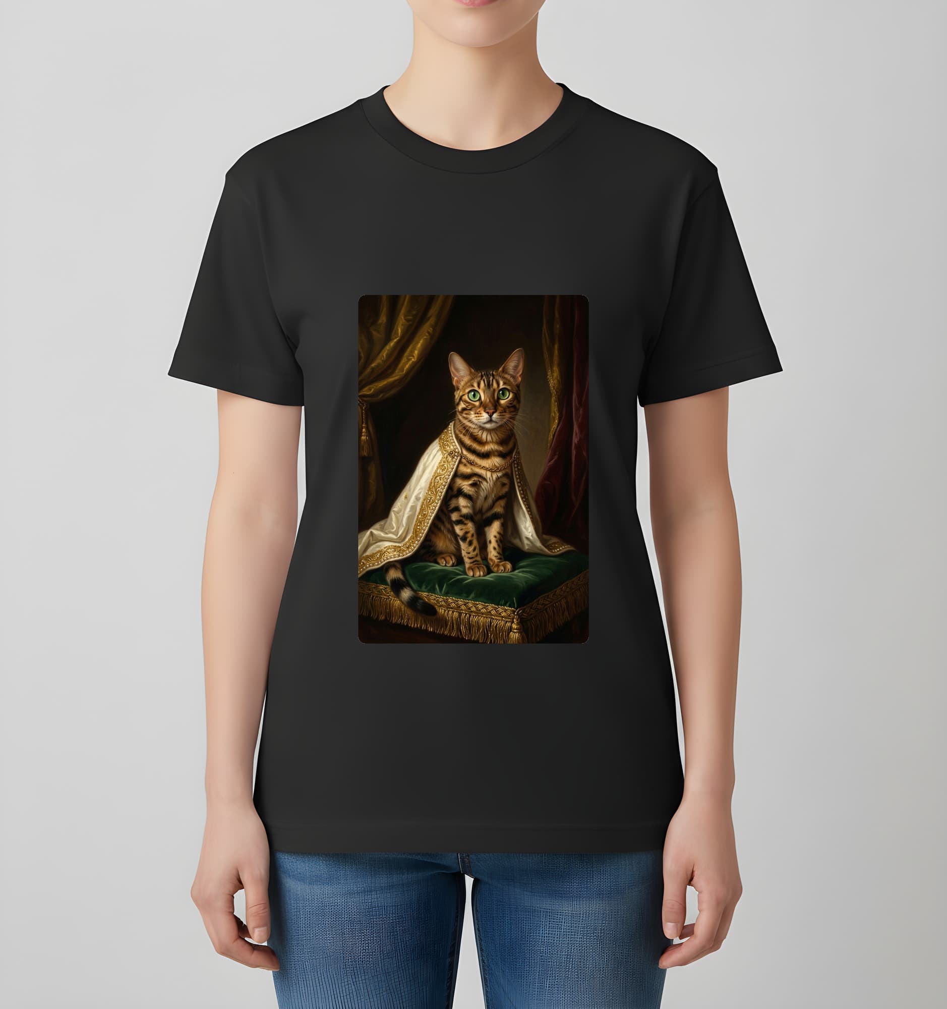 ベンガルのルネサンス肖像画Tシャツ(ブラック・カラープリント・額縁なし) 4