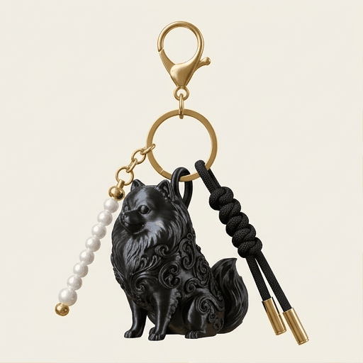 Pomeranian Renaissance Portrait Keychain (Silky Black)