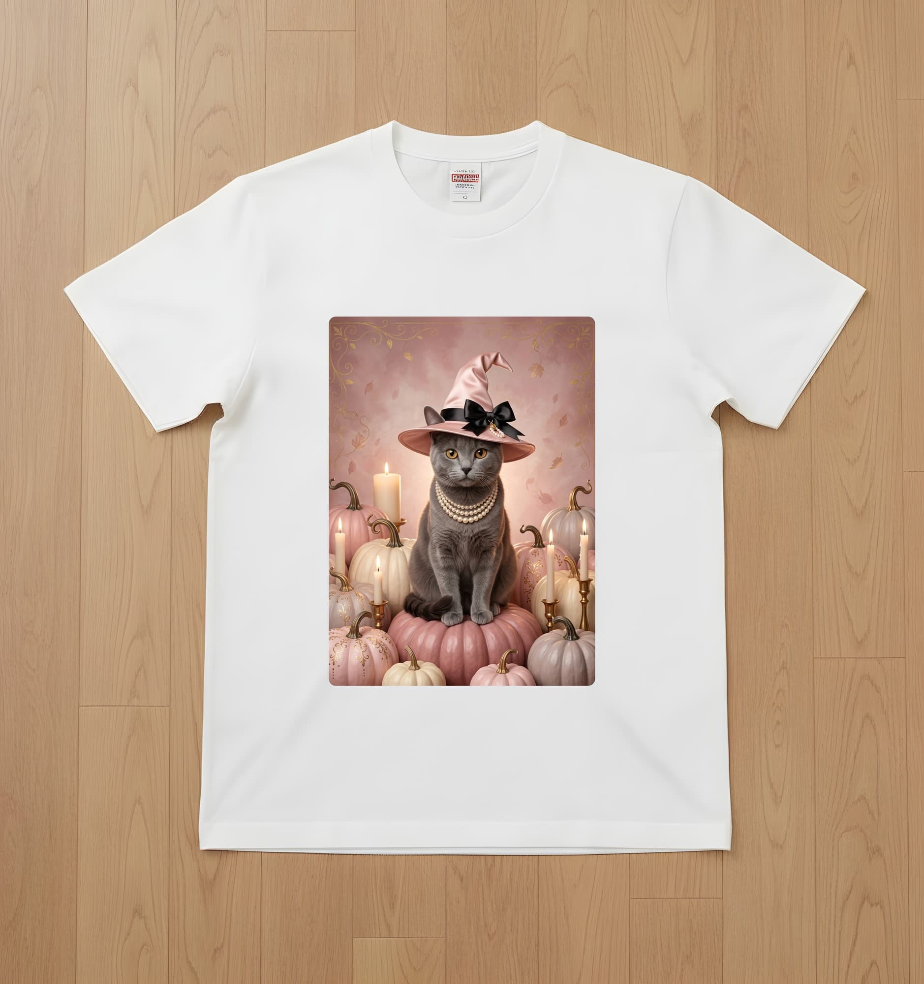 Chartreux Pumpkin & Candlelight Oil-Painting Halloween T-Shirt (White)