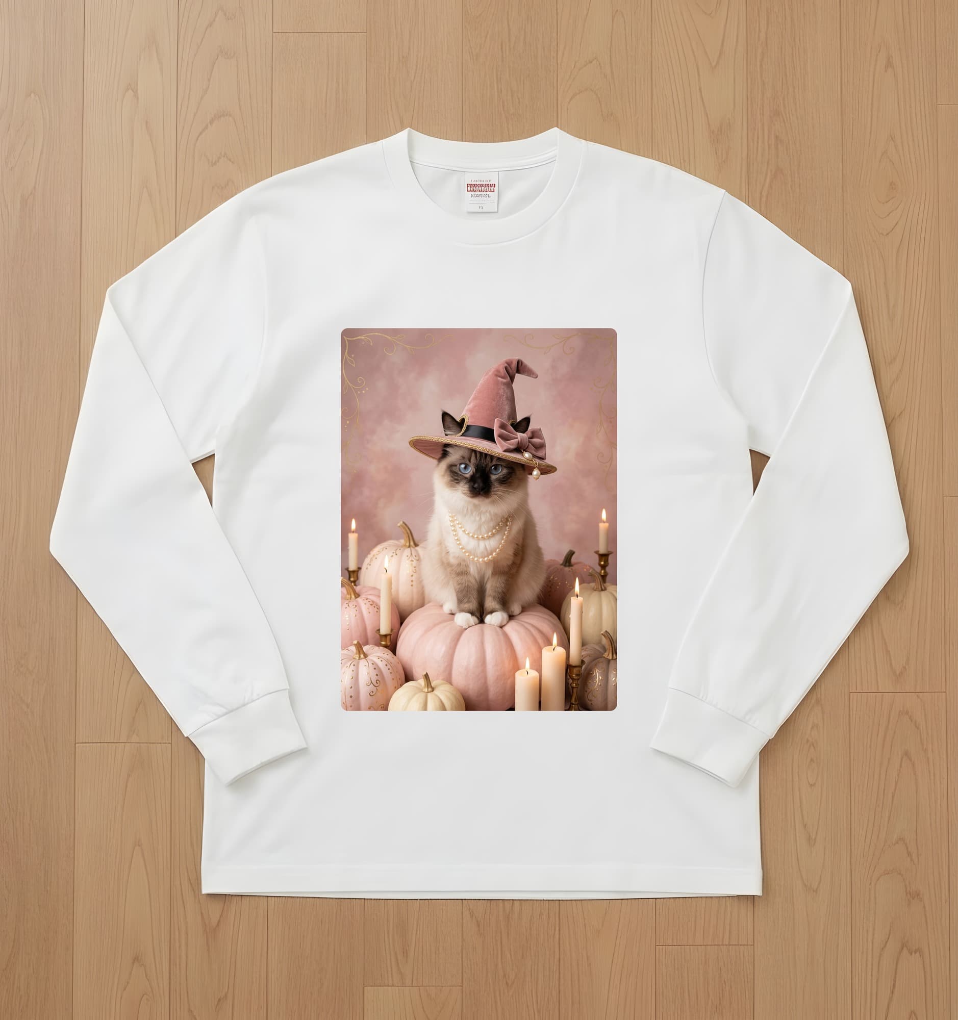 Birman Pumpkin & Candlelight Oil-Painting Halloween Long Sleeve T-Shirt (White)