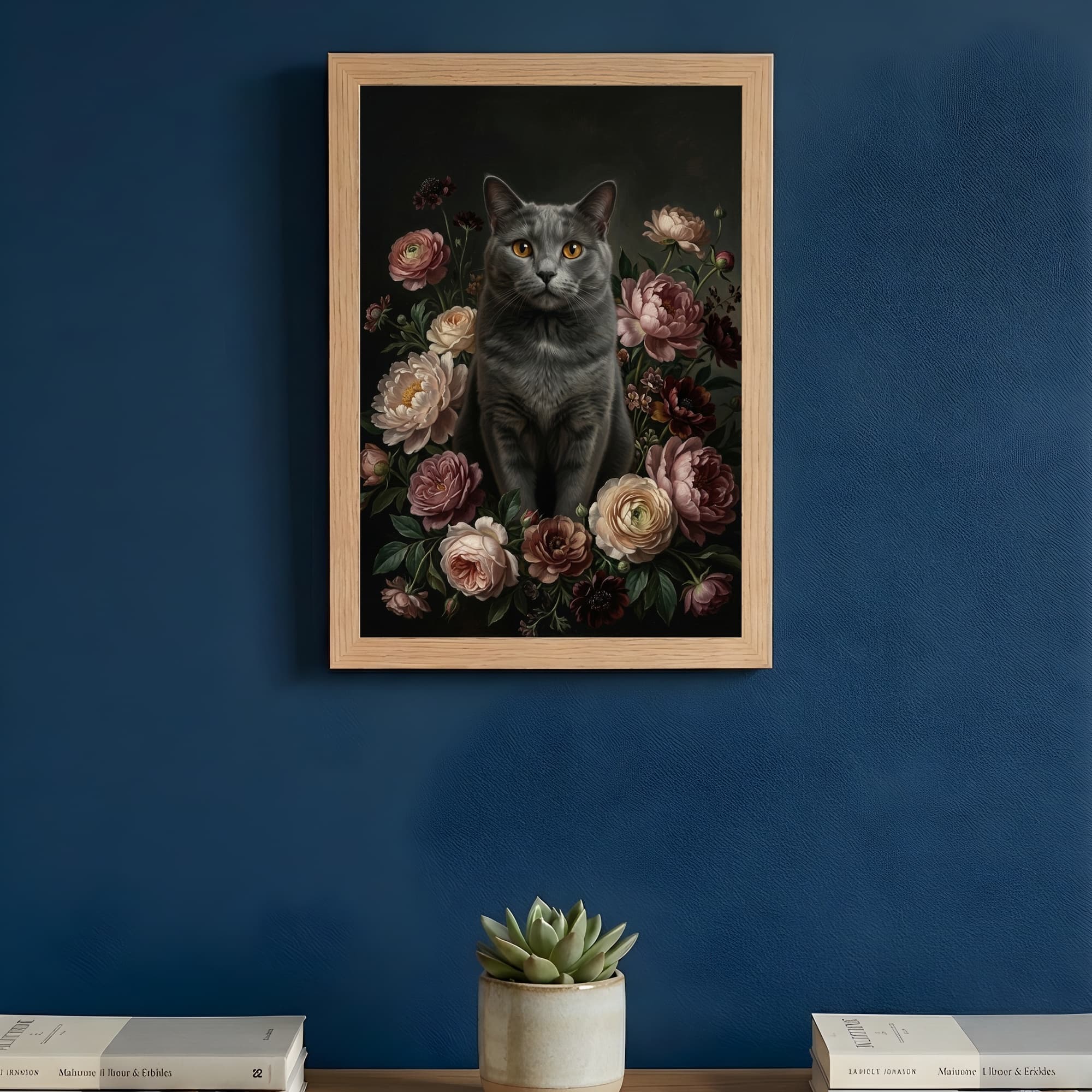 シャルトリューの花の油絵風アート花柄額装プリント(A4サイズ) 3