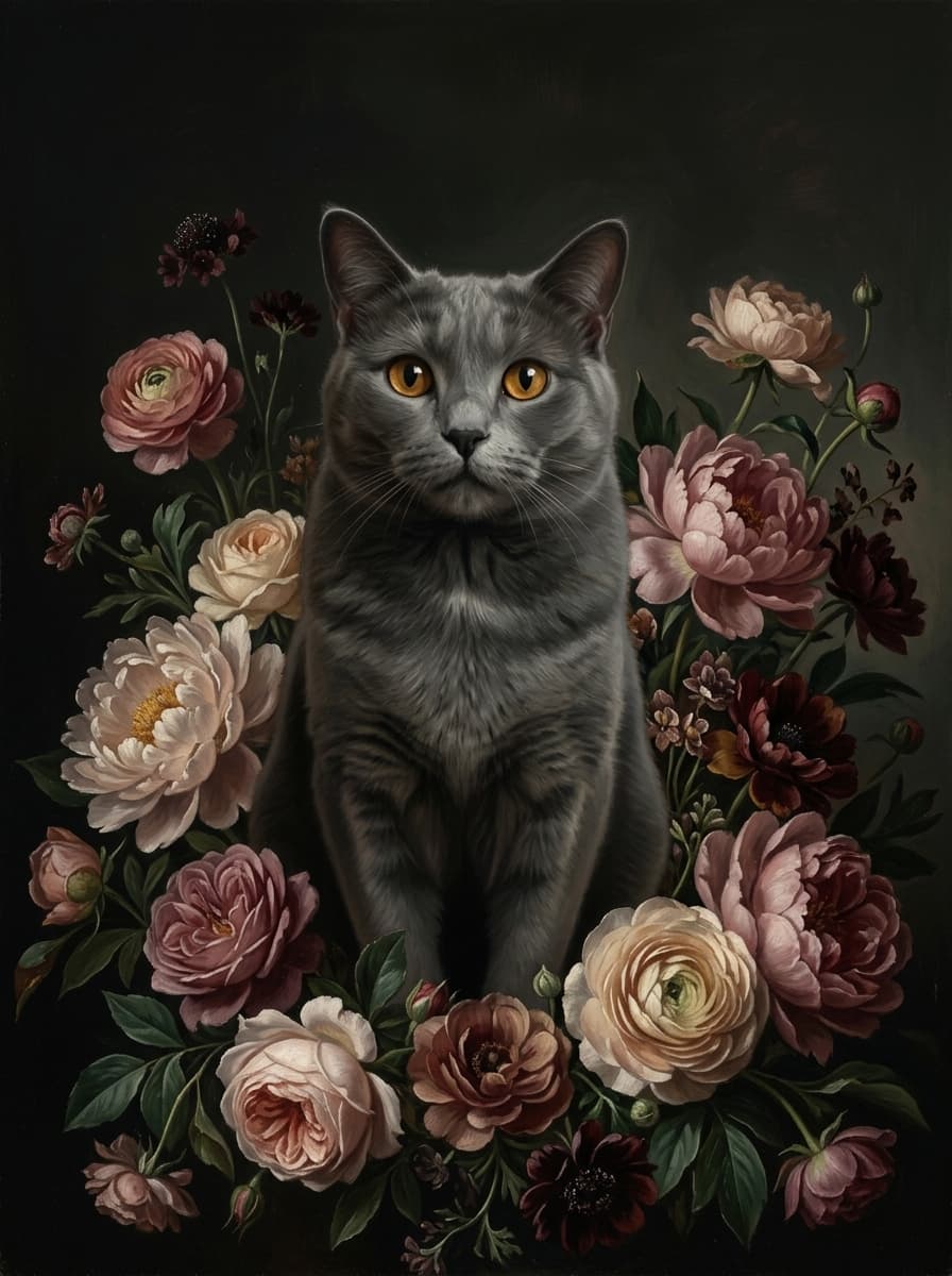 シャルトリューの花の油絵風アート花柄額装プリント(A4サイズ) 4