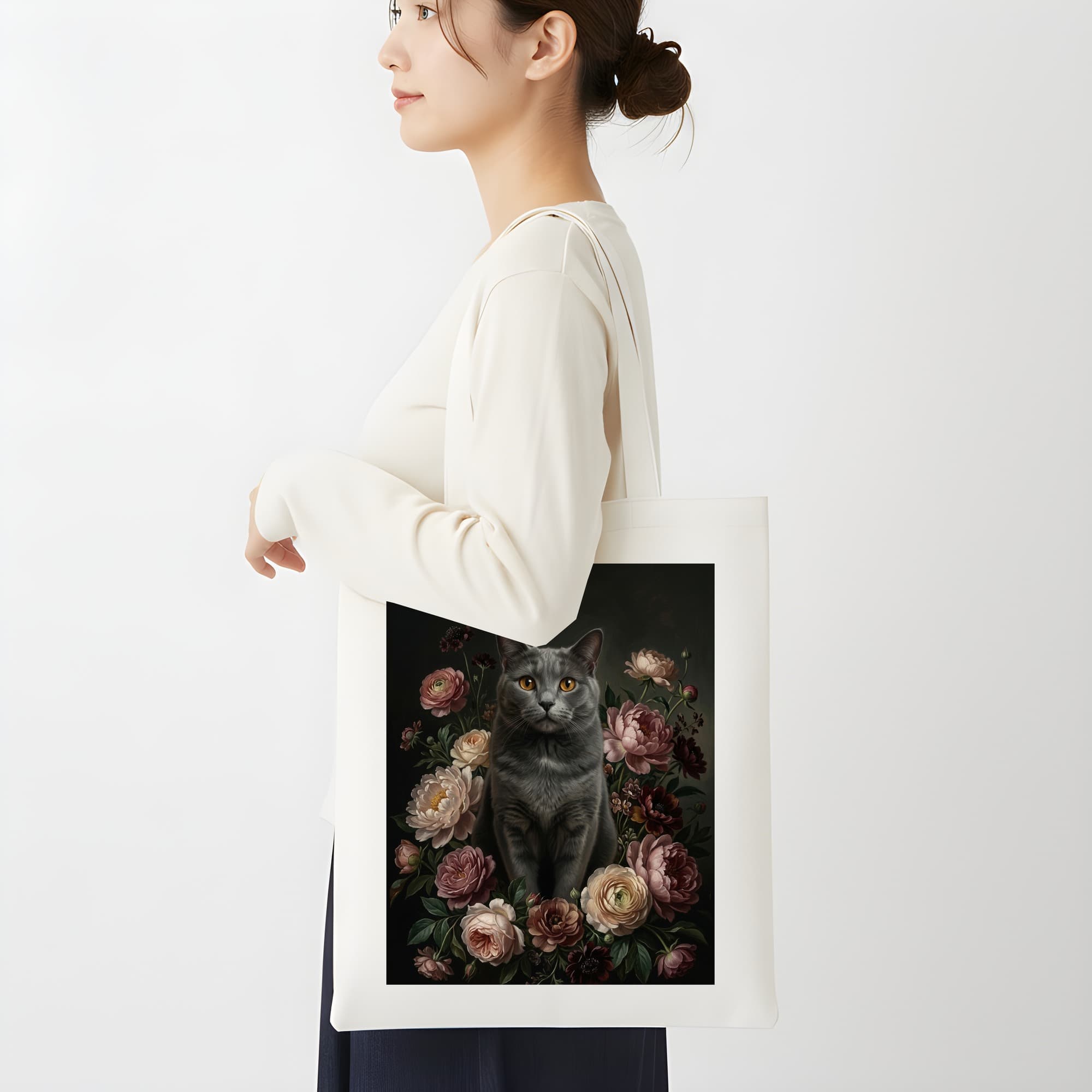 シャルトリューの花の油絵風アート花柄トートバッグ 2