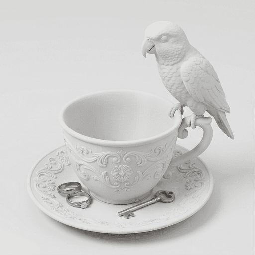 シロハラインコのルネサンス肖像画アクセサリートレイ(マットホワイト)