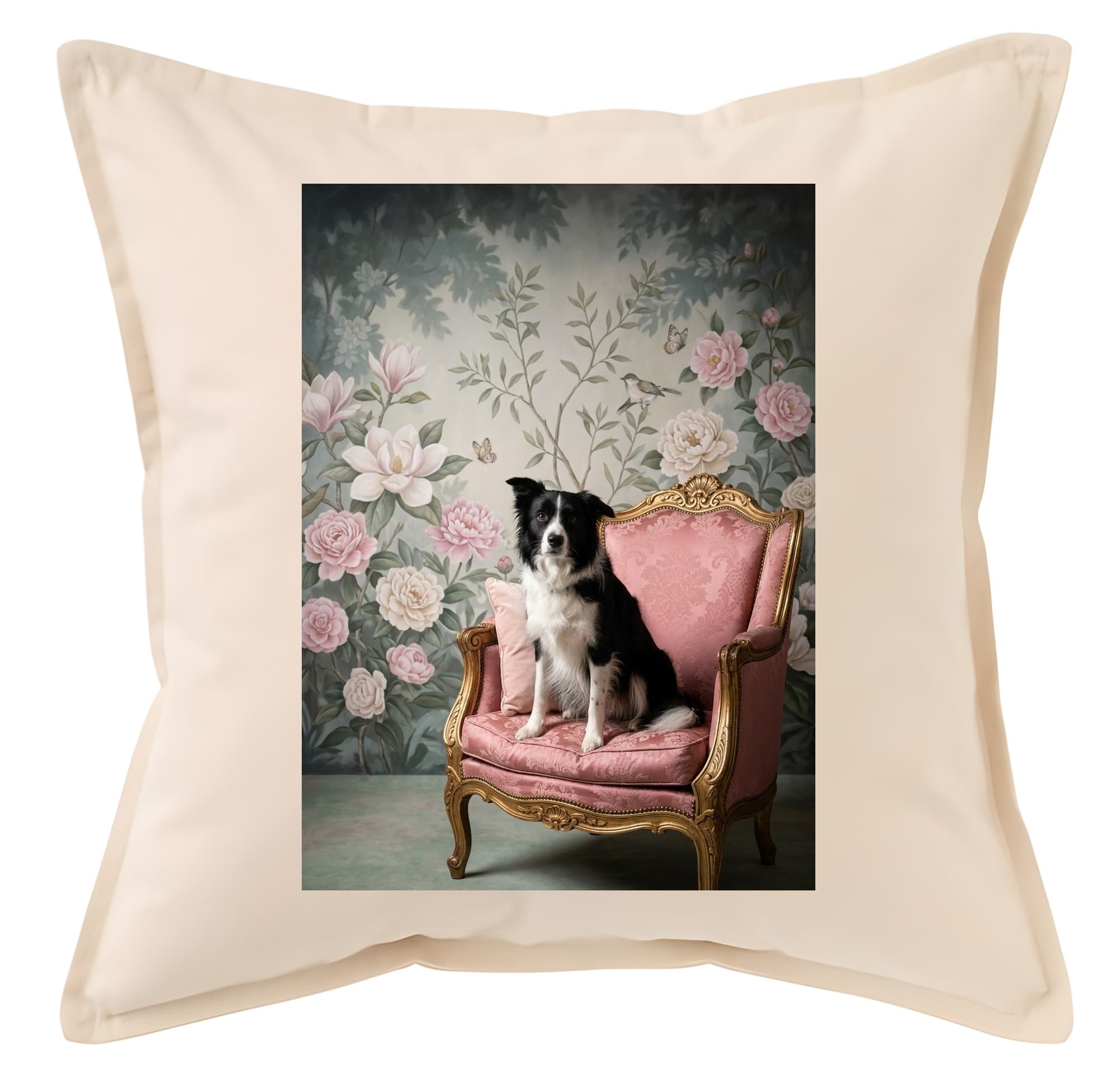 border collie Shabby Pink Oil-Painting Rococo Cushion