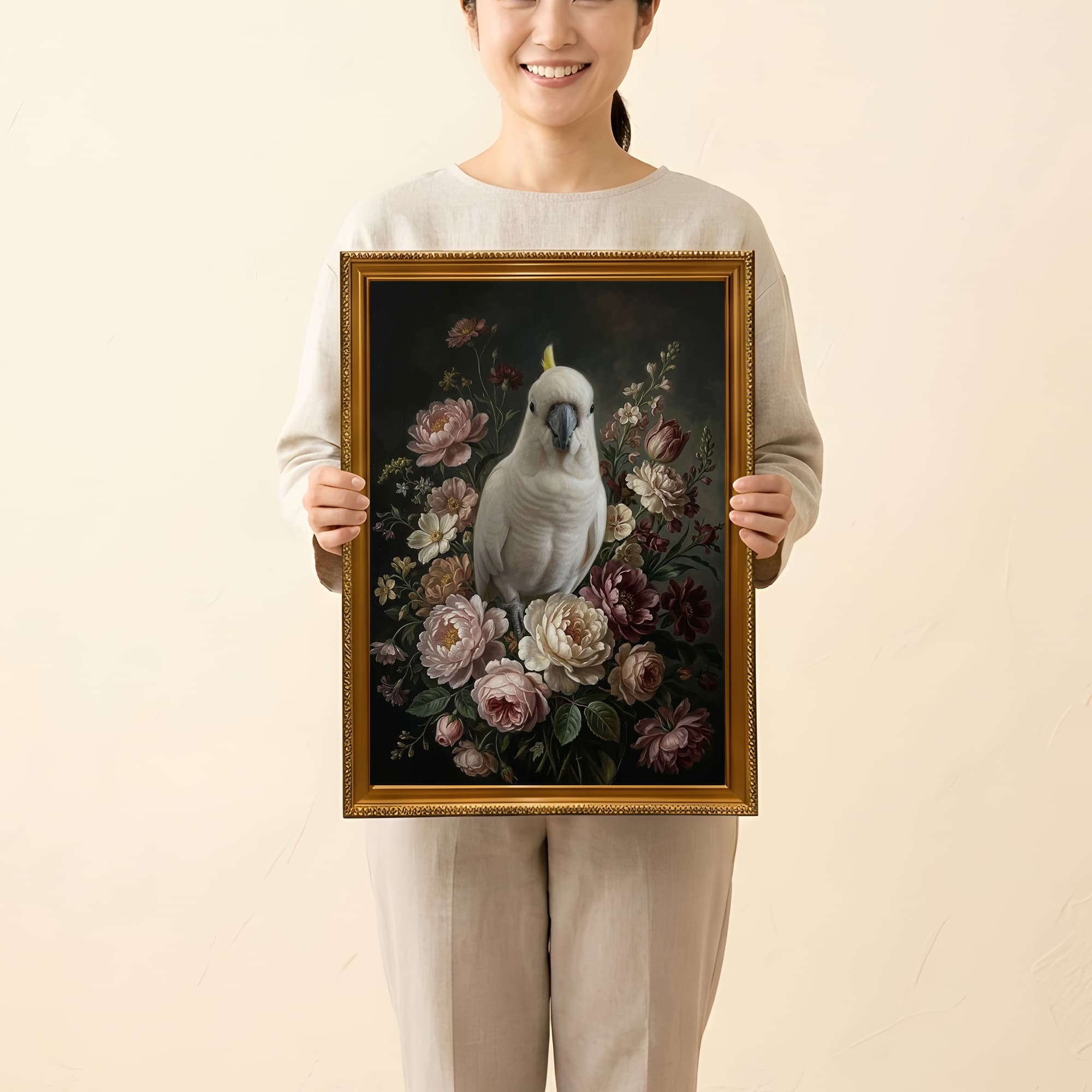 タイハクオウムの花の油絵風アート花柄額装プリント(A3サイズ) 2