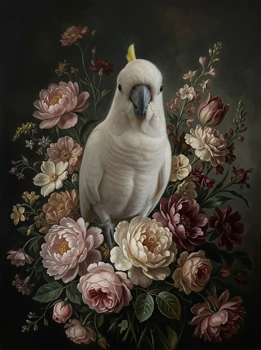 タイハクオウムの花の油絵風アート花柄額装プリント(A3サイズ) 4