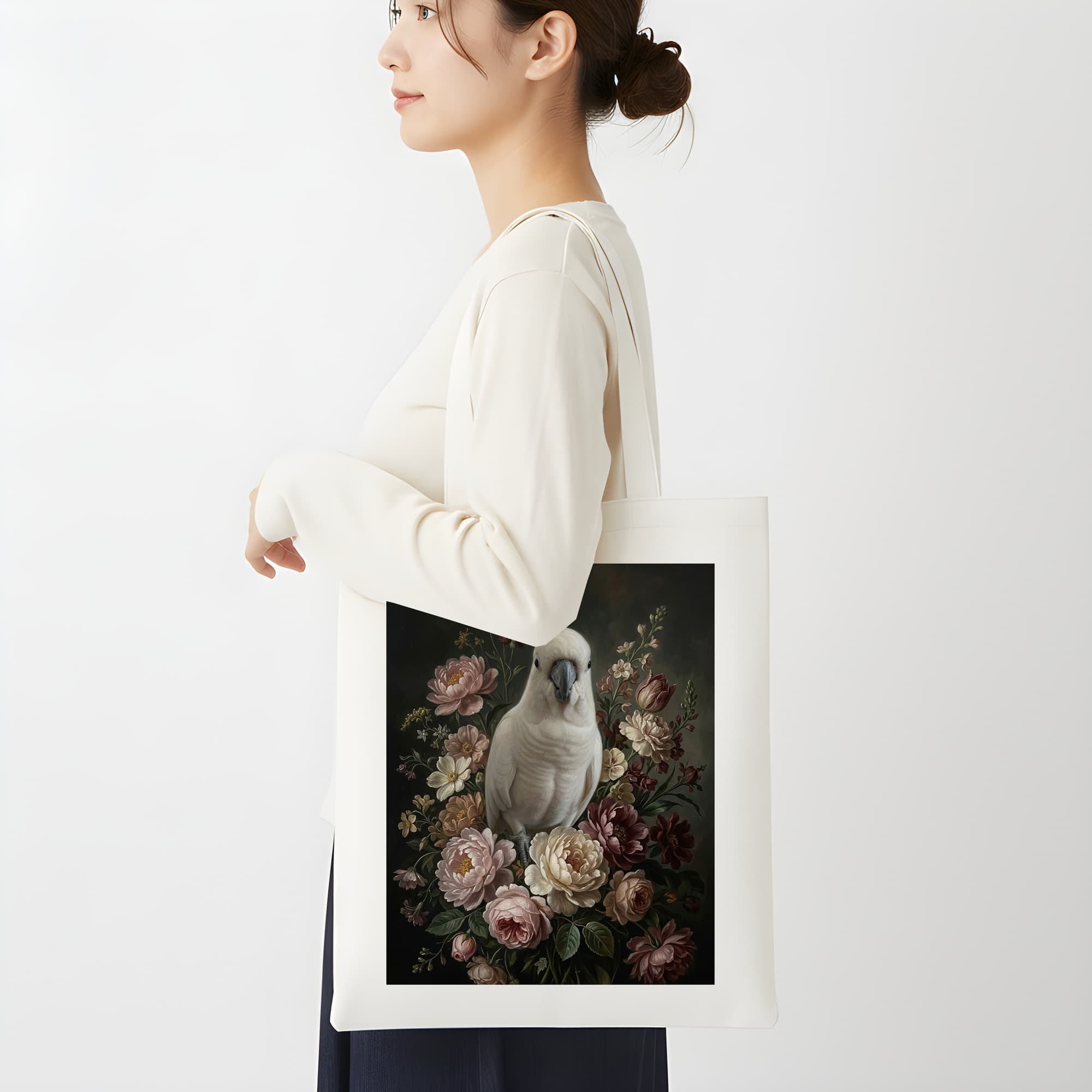 Umbrella Cockatoo Floral Oil-Painting Floral Tote Bag 2